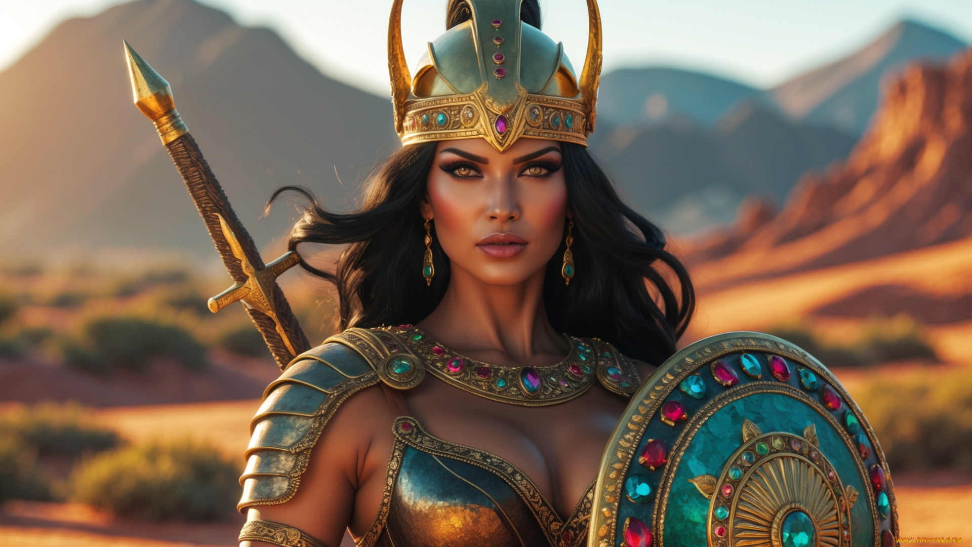 3д, графика, амазонки, , amazon, щит, меч, шлем, воин