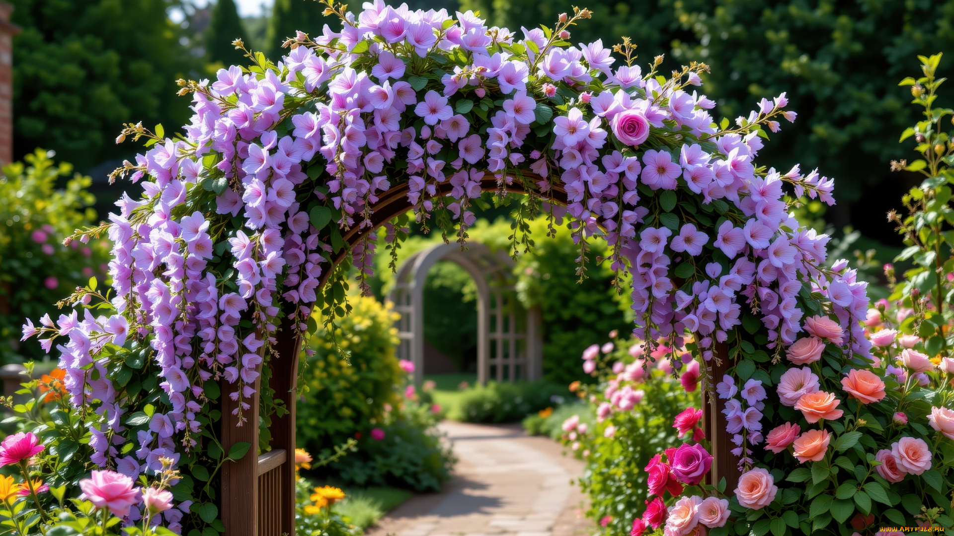 автор, wp, stl, разное, компьютерный, дизайн, парк, аллея, арка, цветы