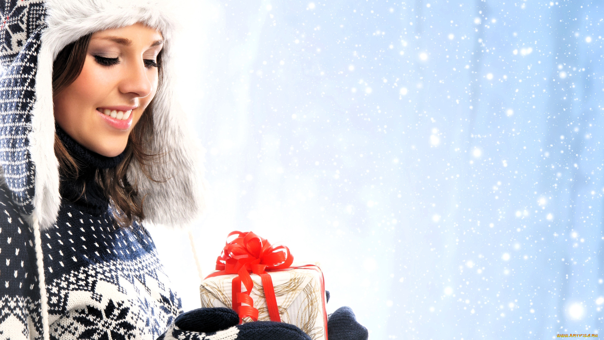 девушки, -, брюнетки, , шатенки, шатенка, лицо, шапка, свитер, подарок, варежки