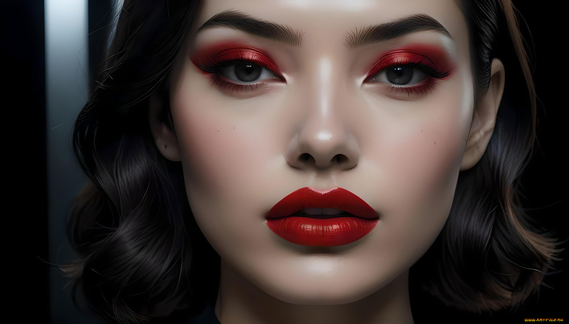 3д, графика, портреты, и, лица, , portraits, and, faсes, брюнетка, макияж, алая, помада