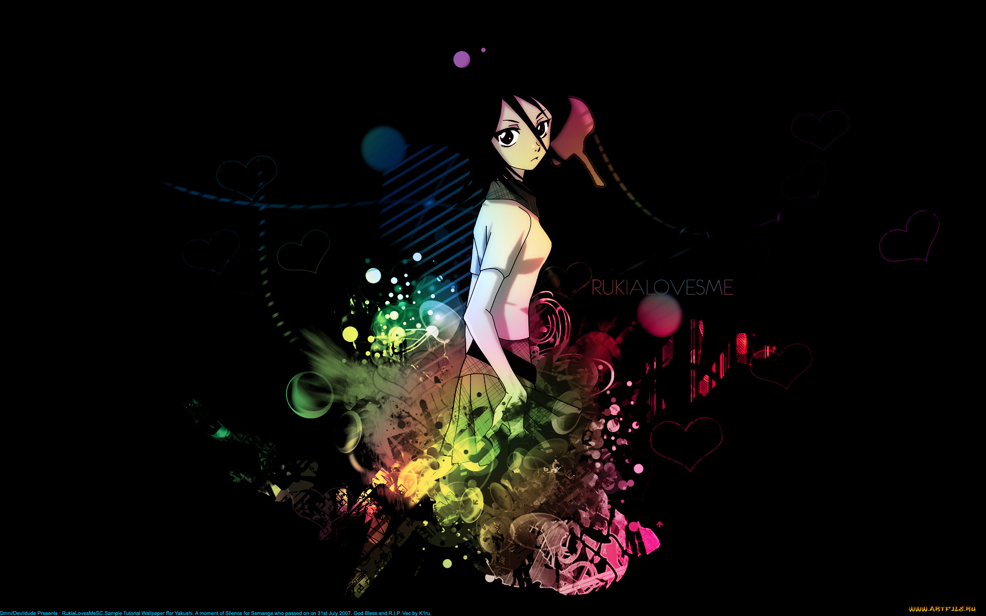 аниме, bleach, рукия, кучики, блич, взгляд, девушка, брюнетка, сердечки