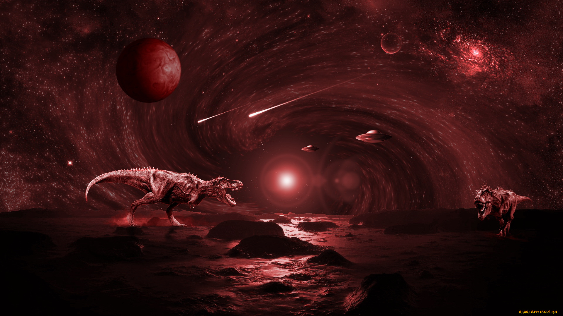 3д, графика, fantasy, фантазия, динозавры, планеты