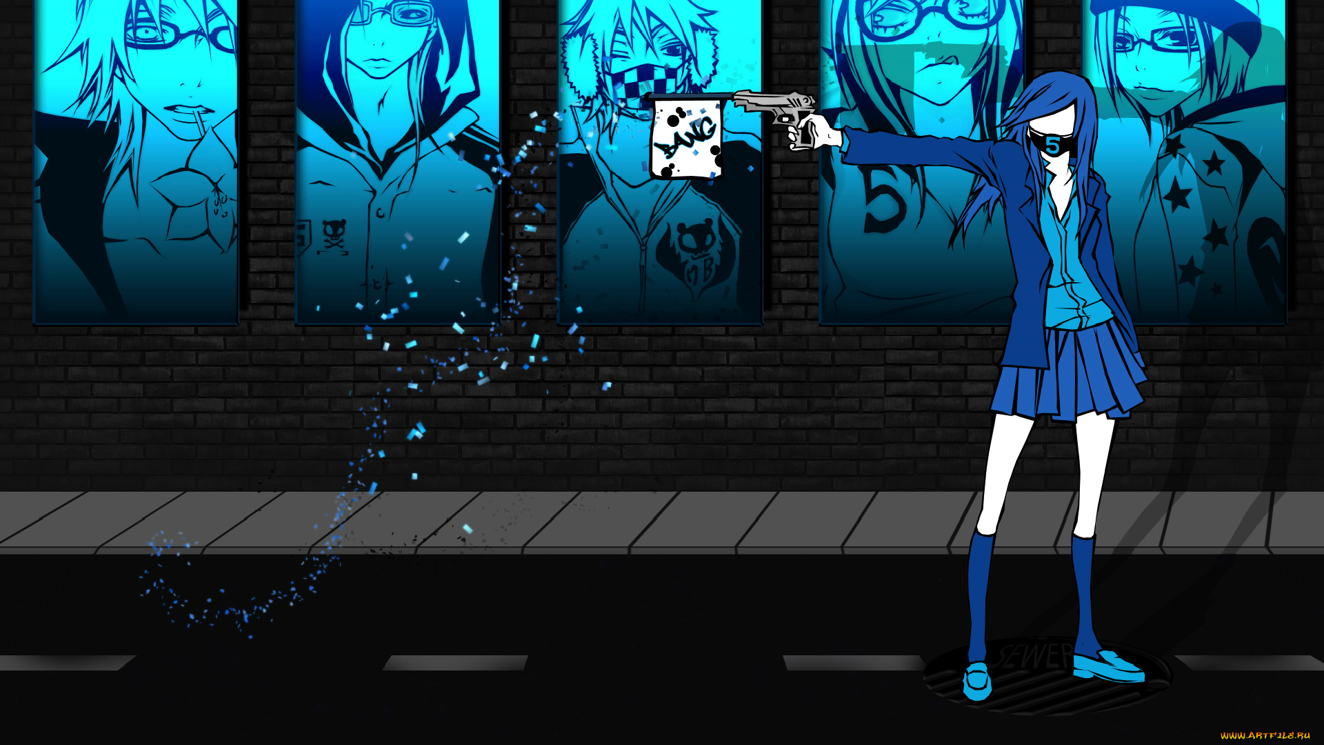 five, аниме, пистолет, девушка