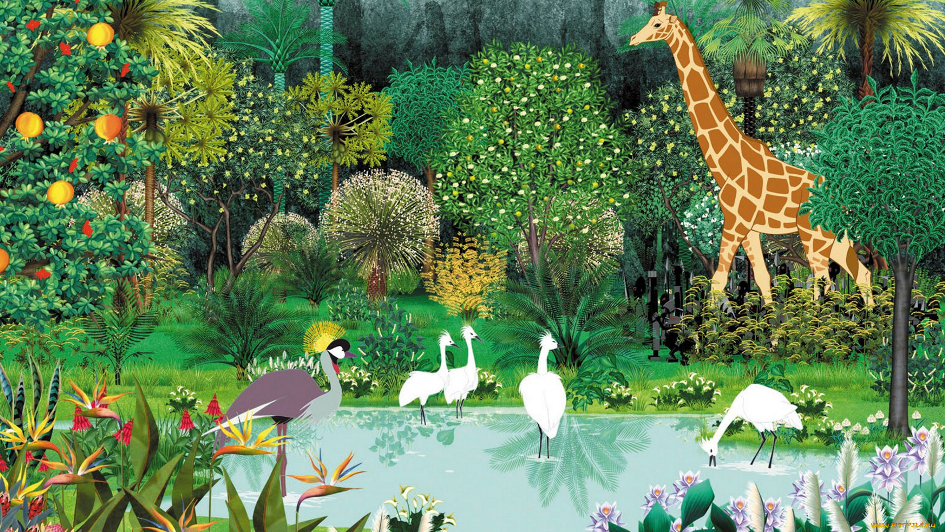 рисованные, животные, зоопарк