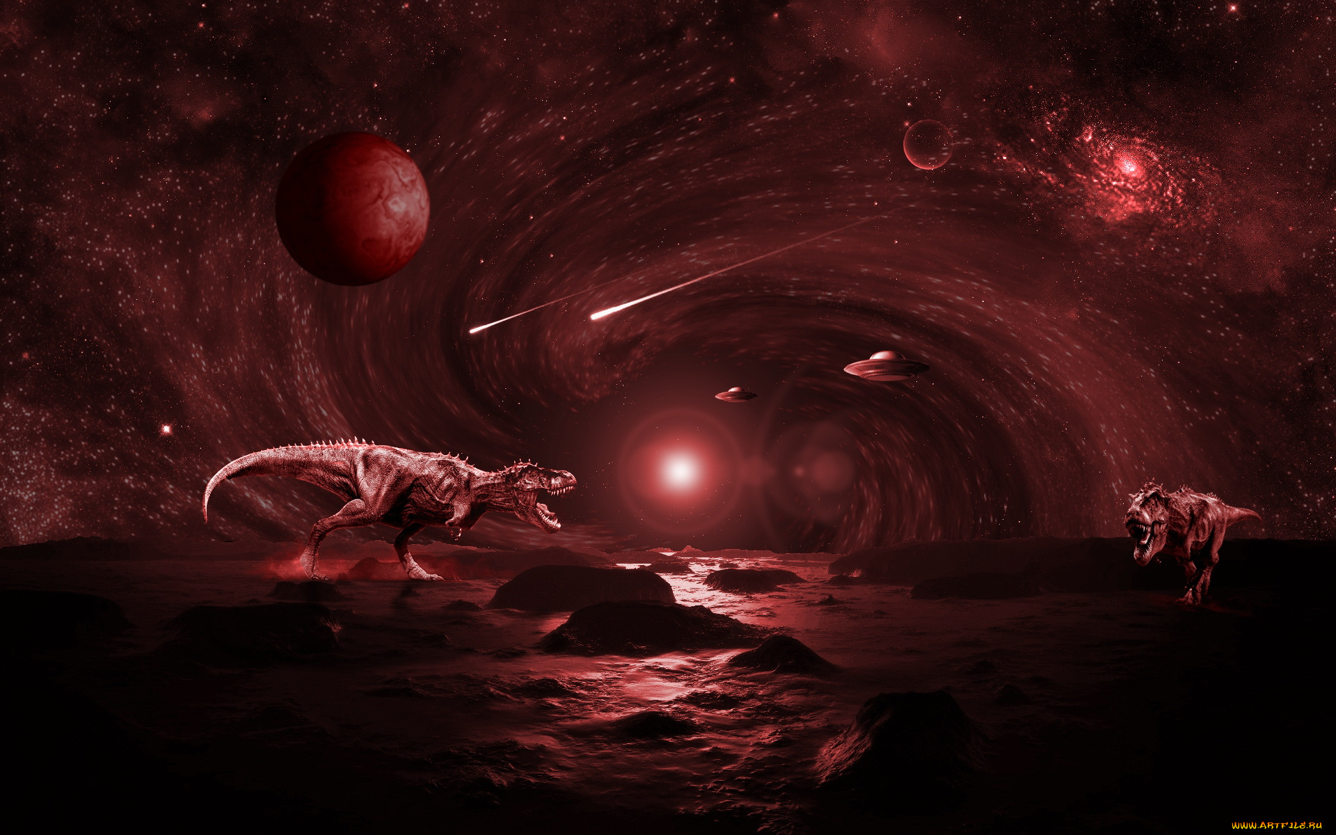 3д, графика, fantasy, фантазия, динозавры, планеты