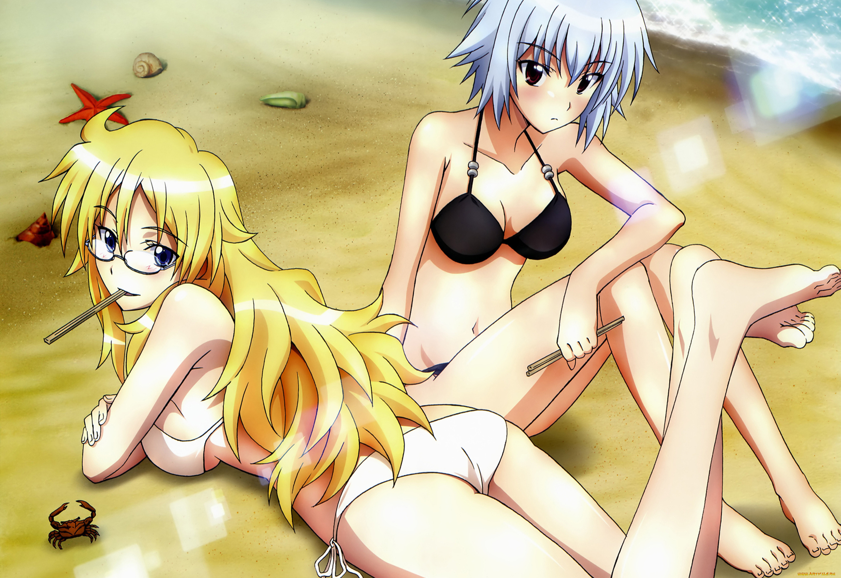 аниме, ben, to, девушки, купальник, пляж