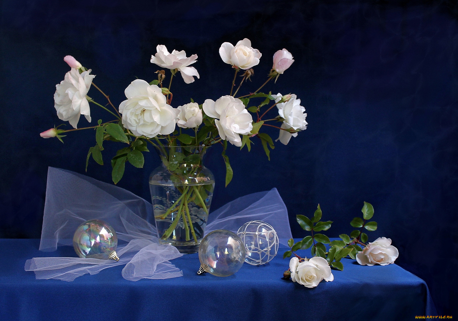 цветы, розы, ваза, белый, шарики