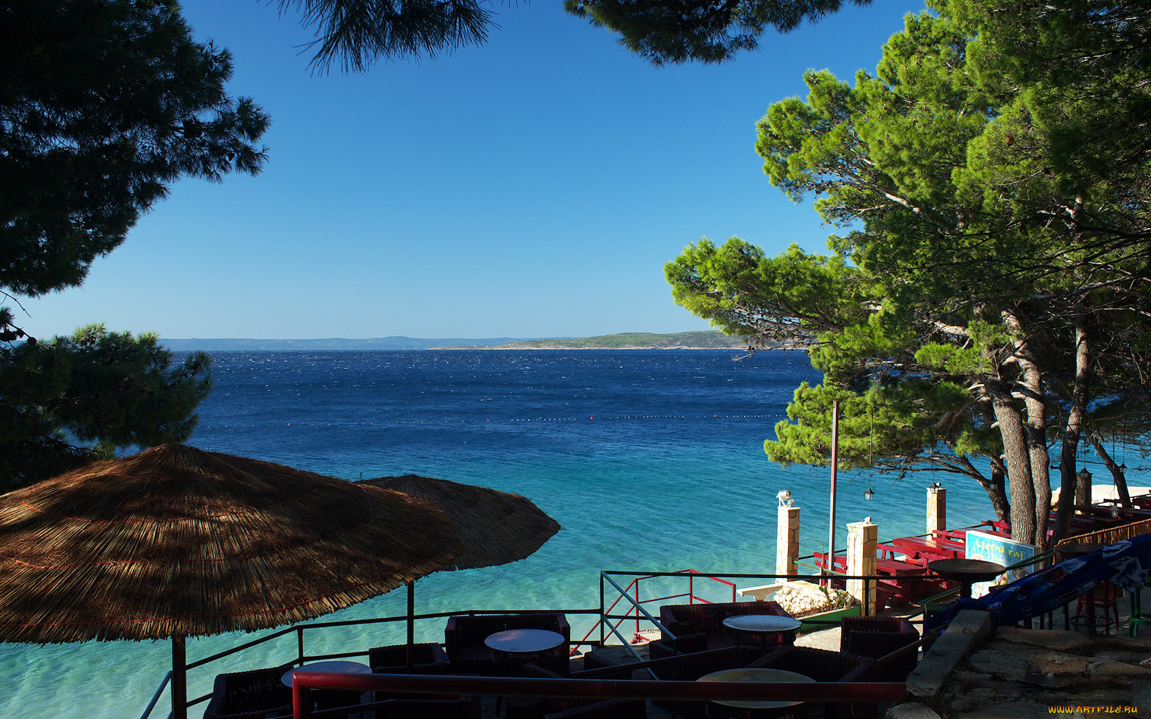 природа, побережье, море, бар, деревья