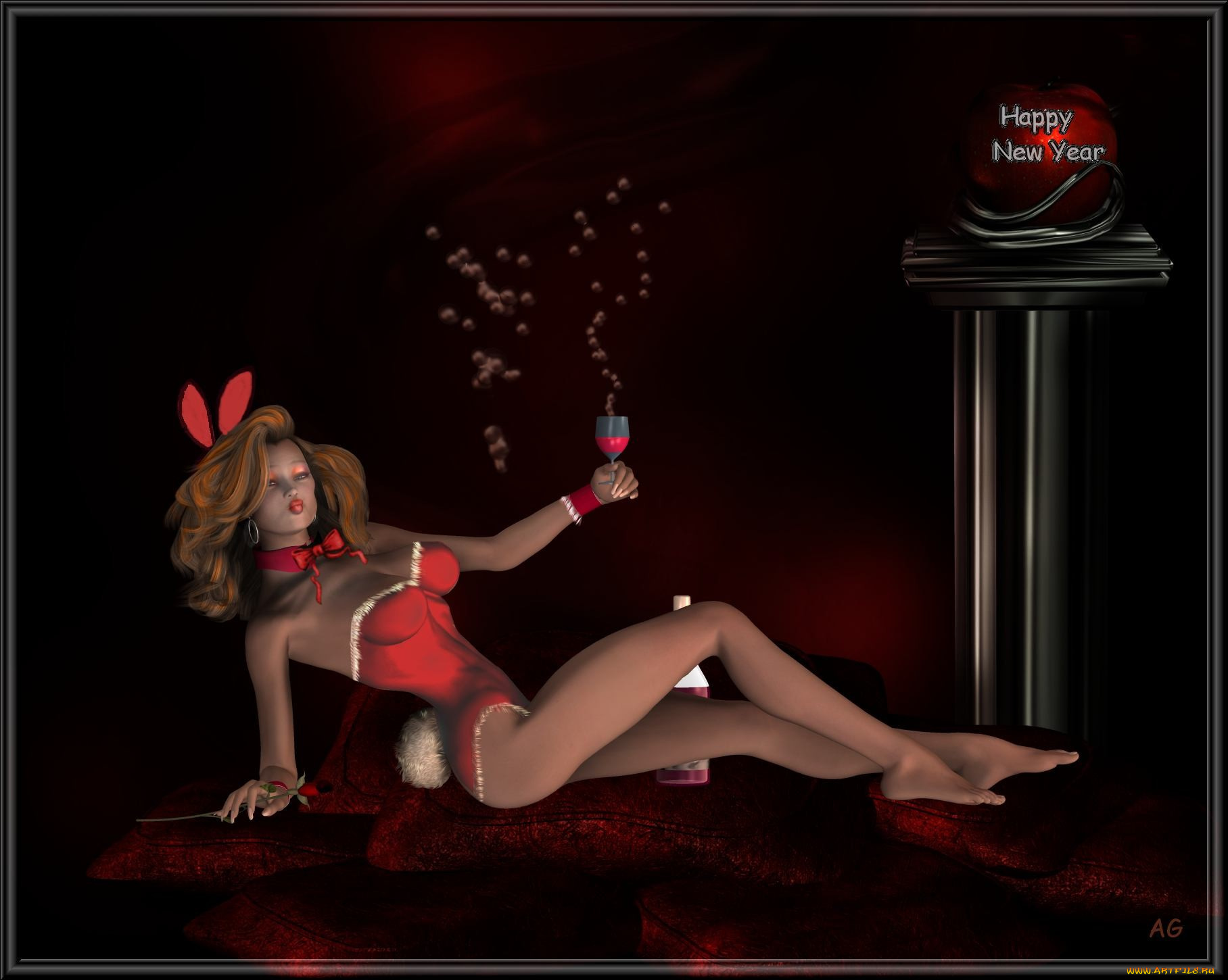 3д, графика, holidays, праздники, девушка, бокал