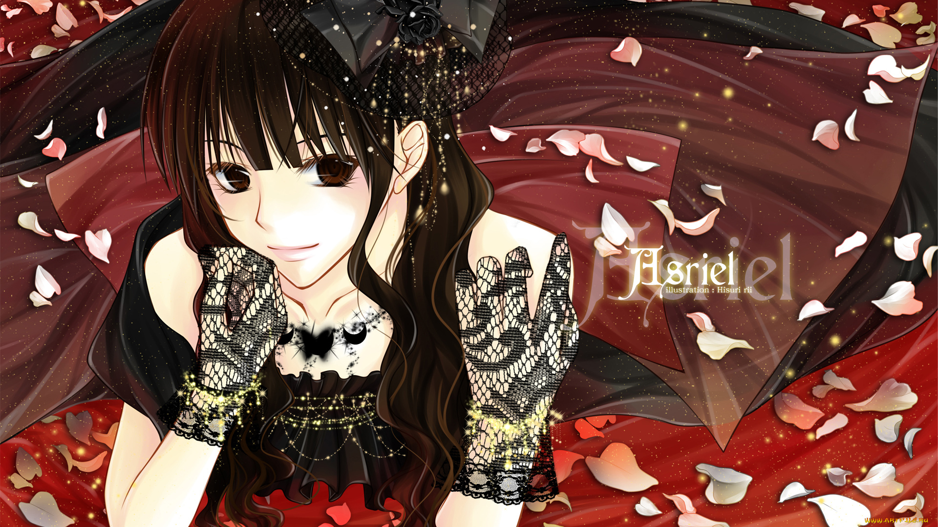 by, hisuri, аниме, *unknown, другое, бант, платье, кружево, лепестки, девушка