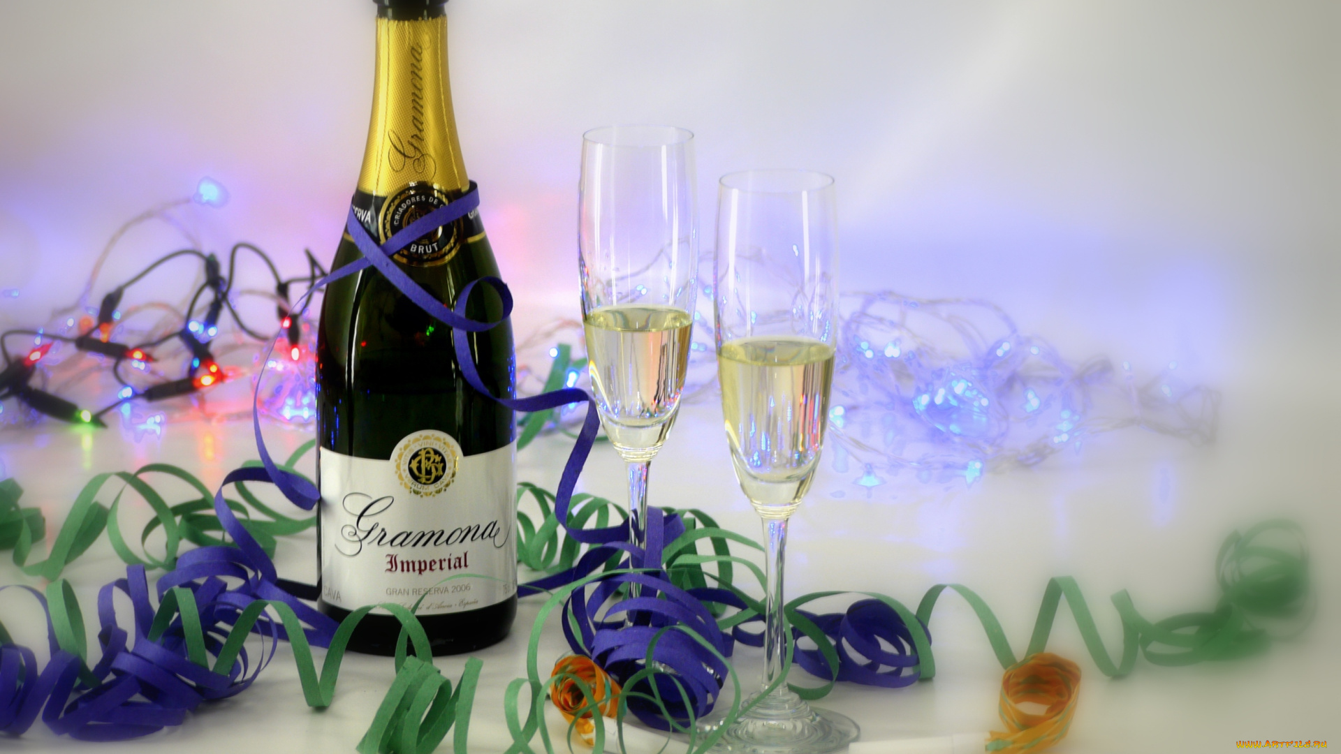 еда, напитки, вино, бокалы, шампанское, серпантин