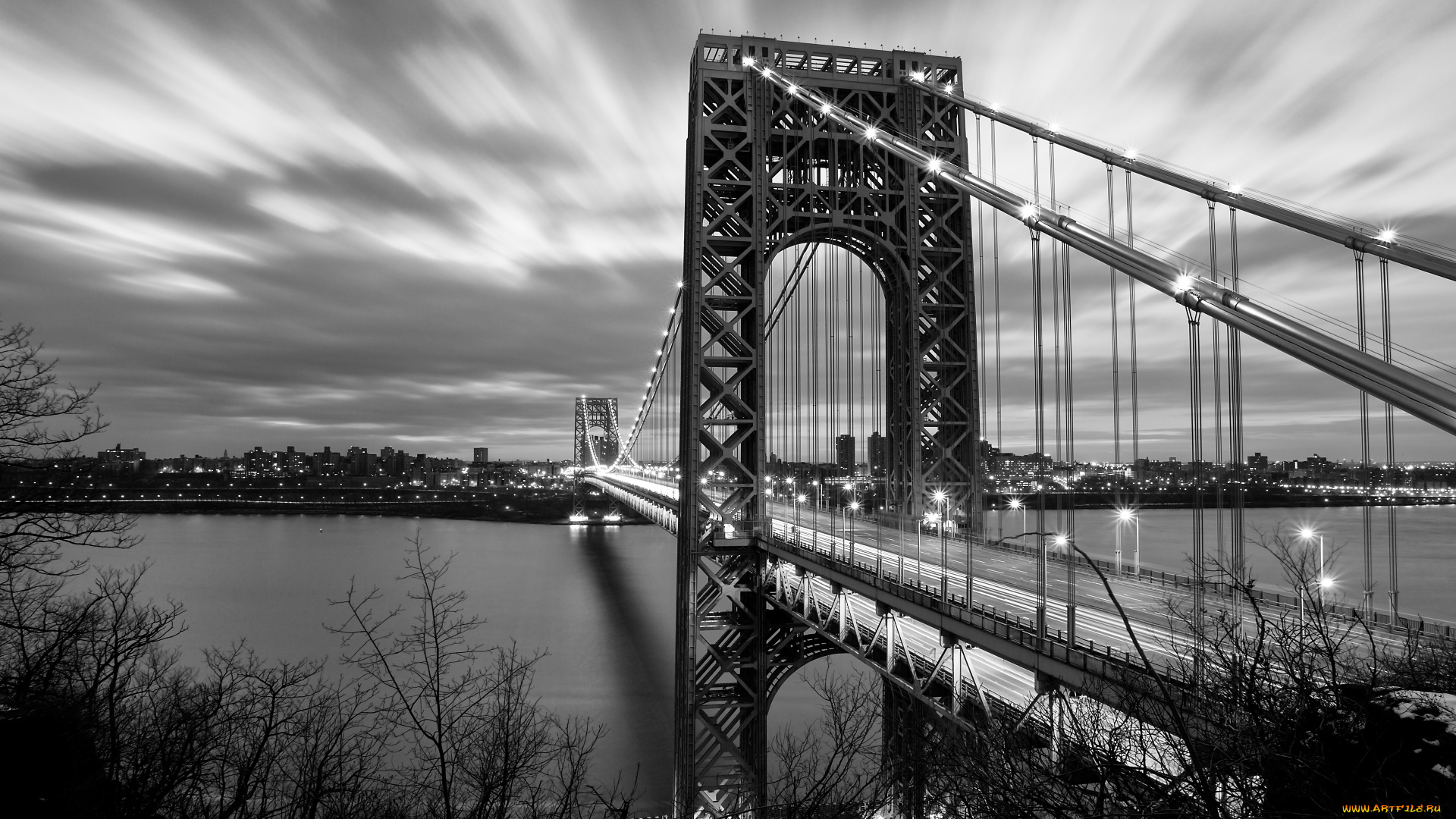 george, washington, bridge, new, york, city, города, нью, йорк, сша, река, мост