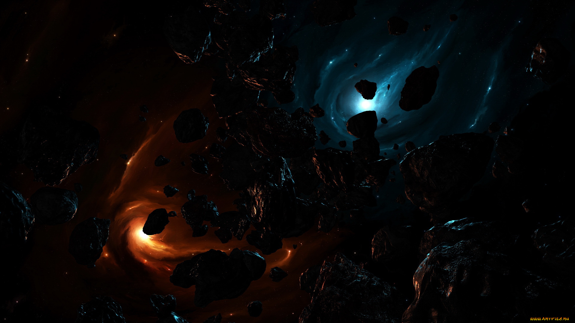 космос, арт, метеориты, астероиды