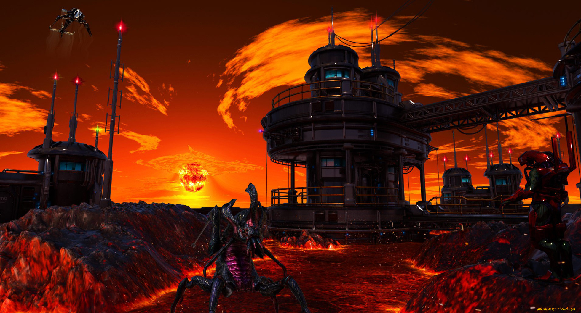 3д, графика, fantasy, фантазия, существа, небо, лава