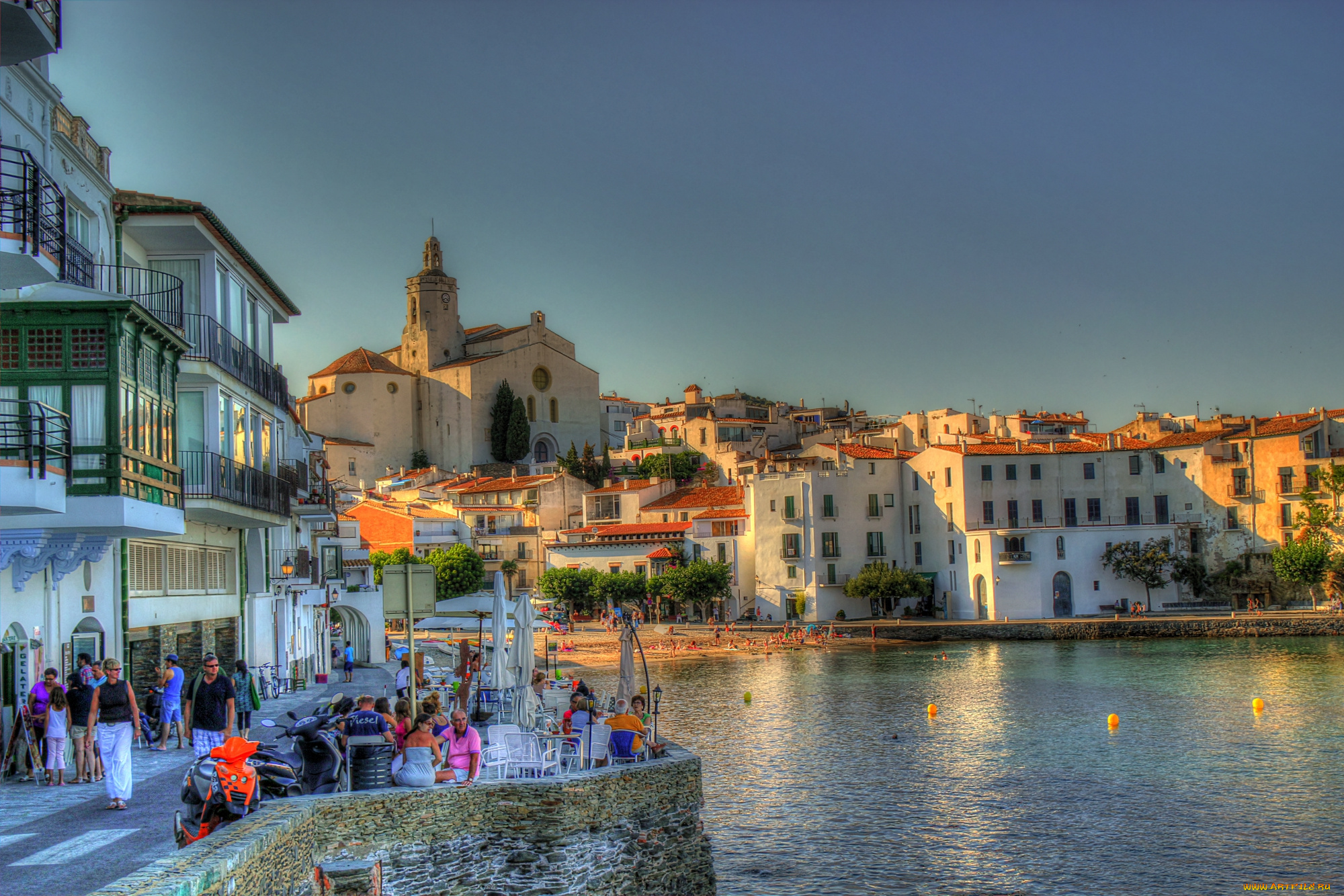 испания, каталония, кадакес, города, улицы, площади, набережные, море, дома, набережная