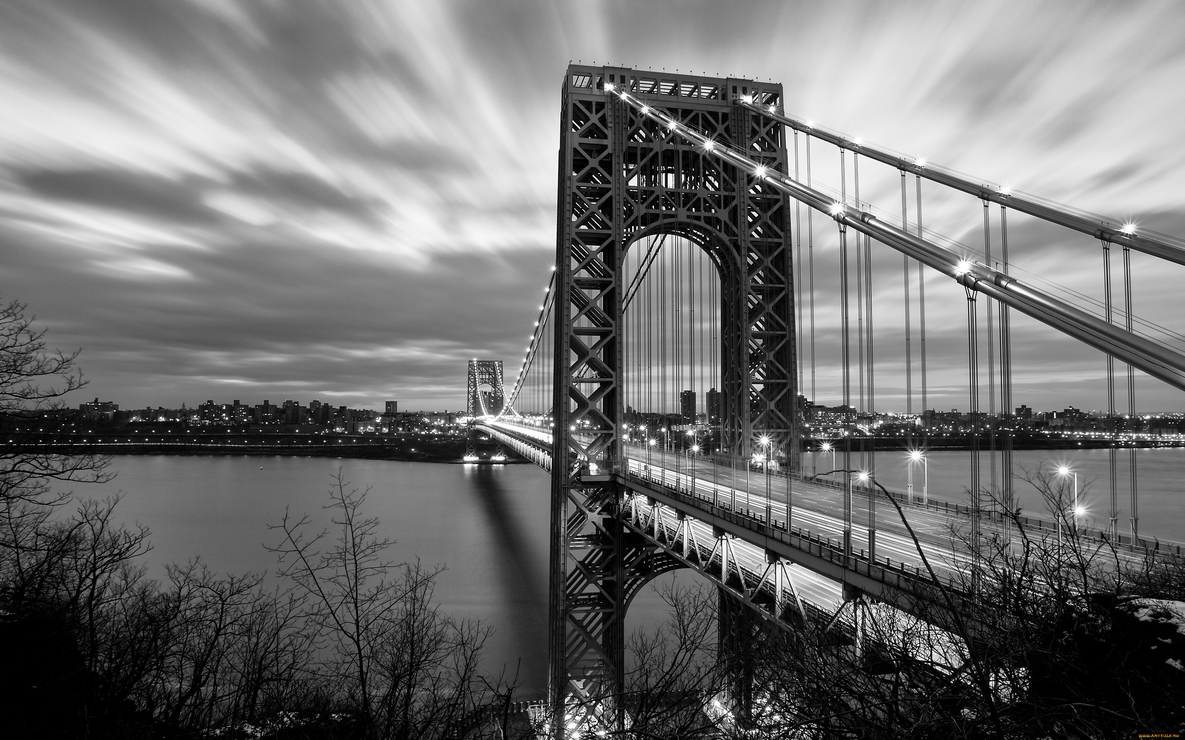 george, washington, bridge, new, york, city, города, нью, йорк, сша, река, мост