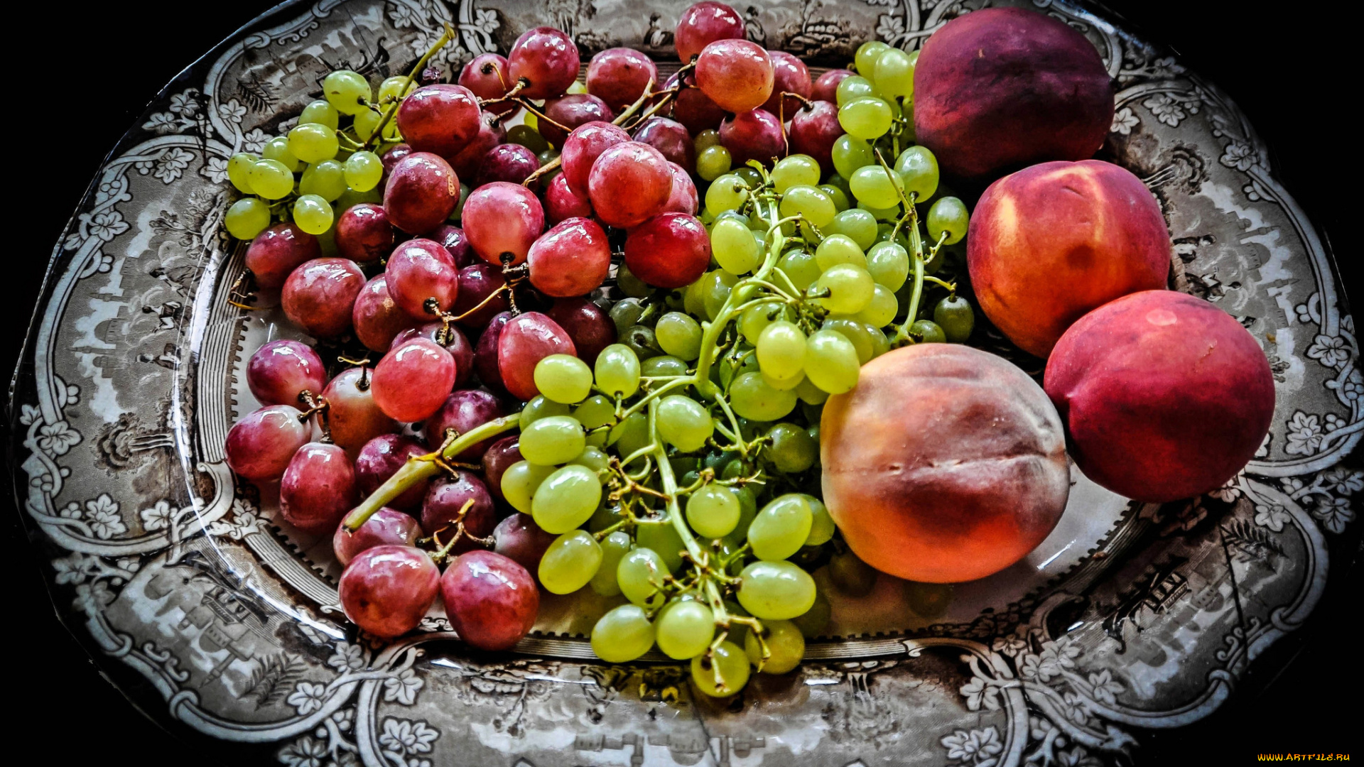 еда, фрукты, , ягоды, персики, виноград