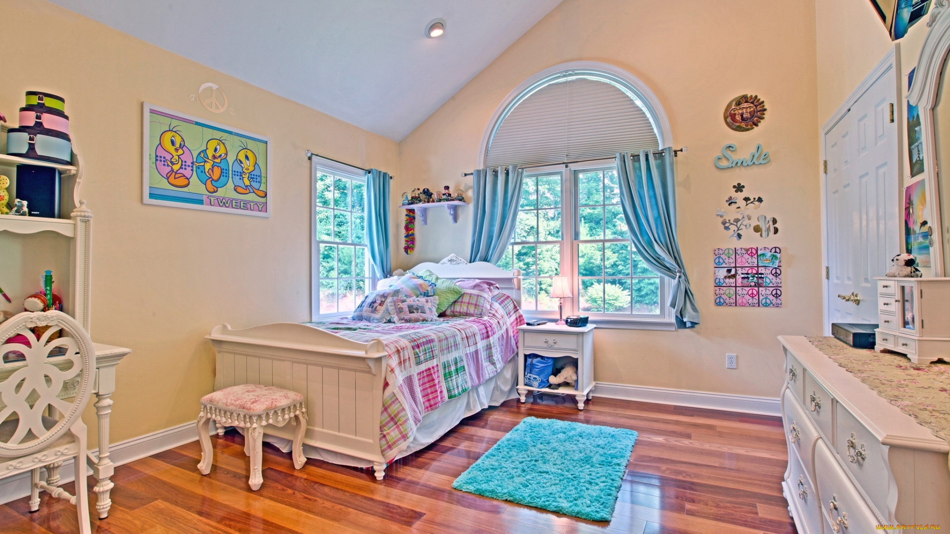 интерьер, детская, комната, кровать, декор