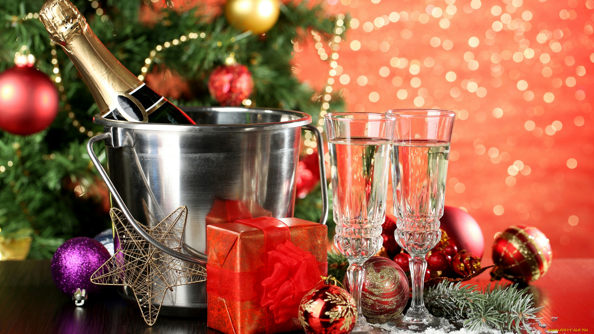 праздничные, угощения, бокалы, шампанское