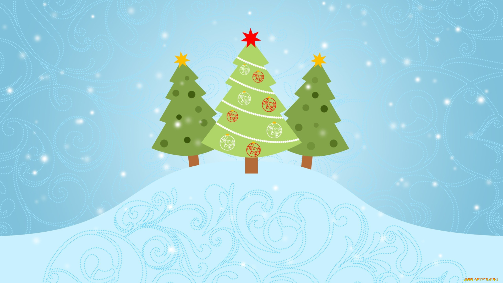 праздничные, векторная, графика, , новый, год, ели, снег, сугроб