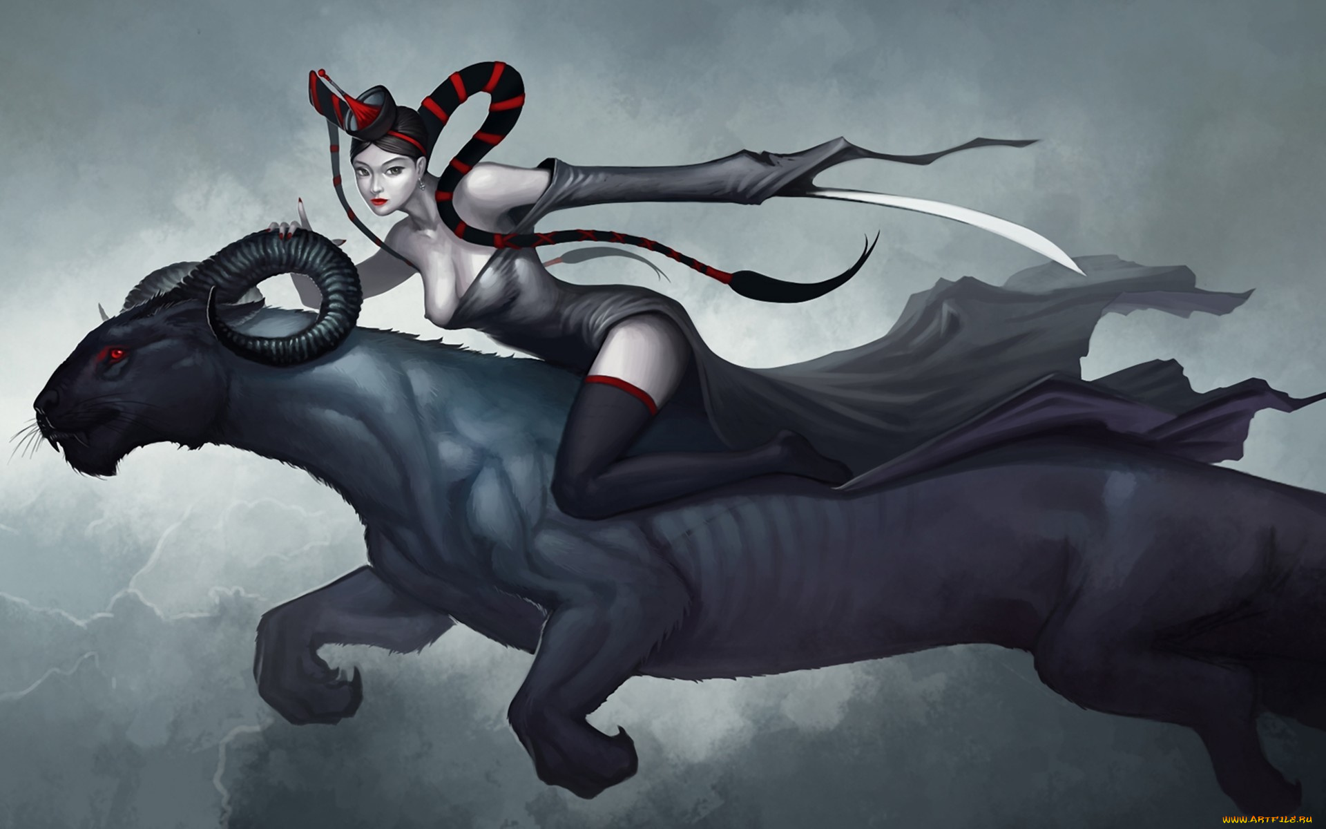 фэнтези, красавицы, и, чудовища, меч, шляпка, коса, девушка, монстр