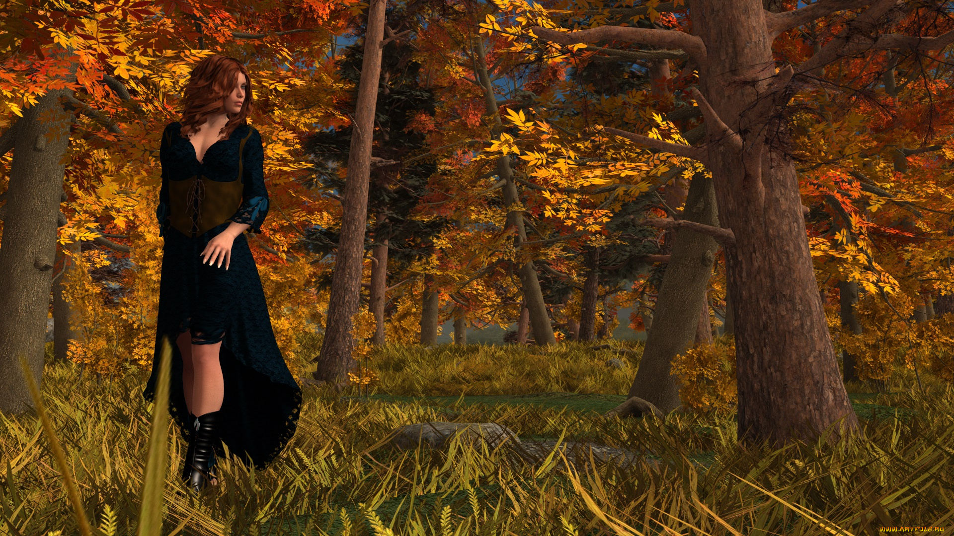 3д, графика, люди, , people, девушка, лес, фон, взгляд