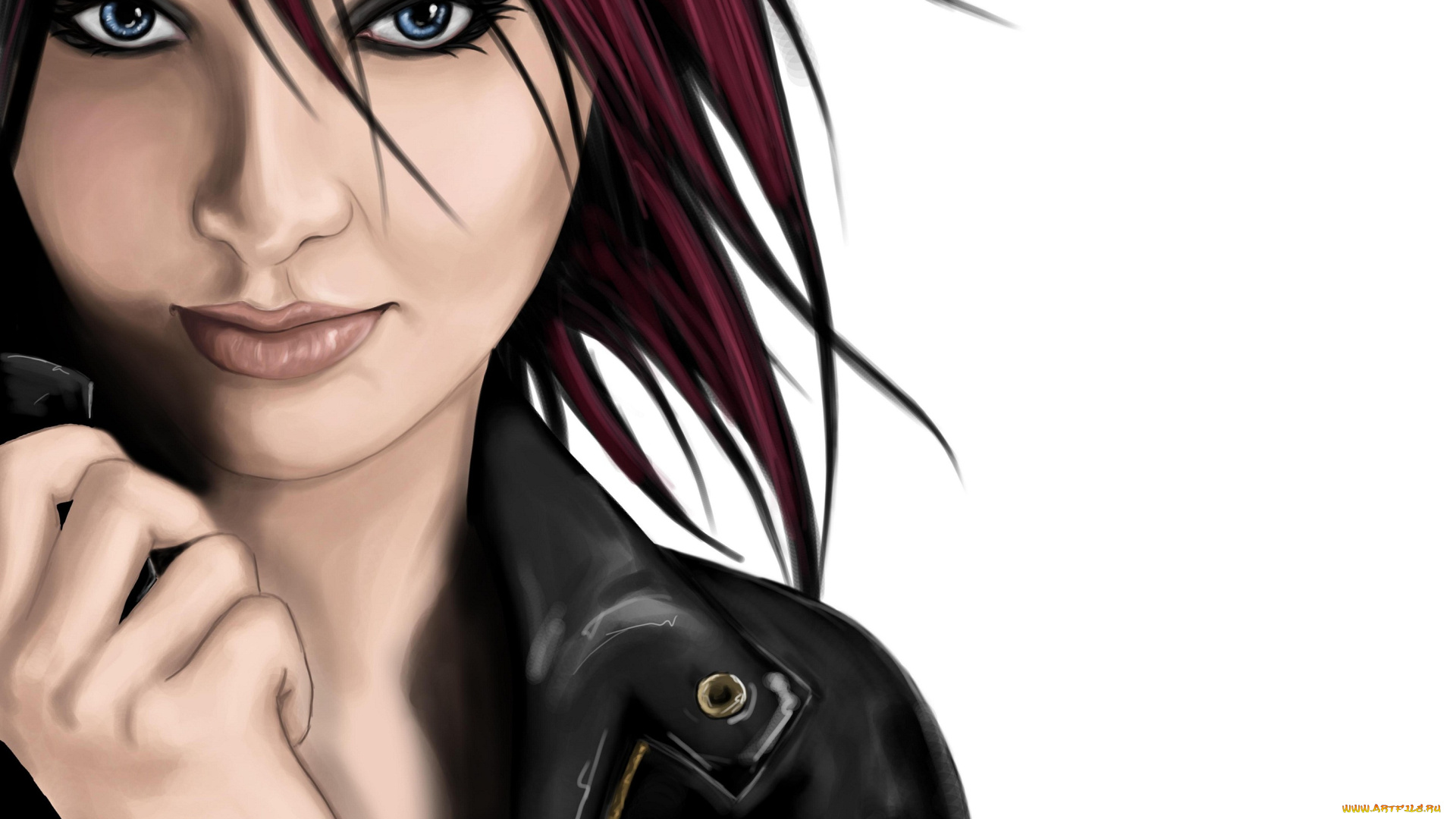 рисованное, люди, взгляд, макияж, красные, волосы, девушка