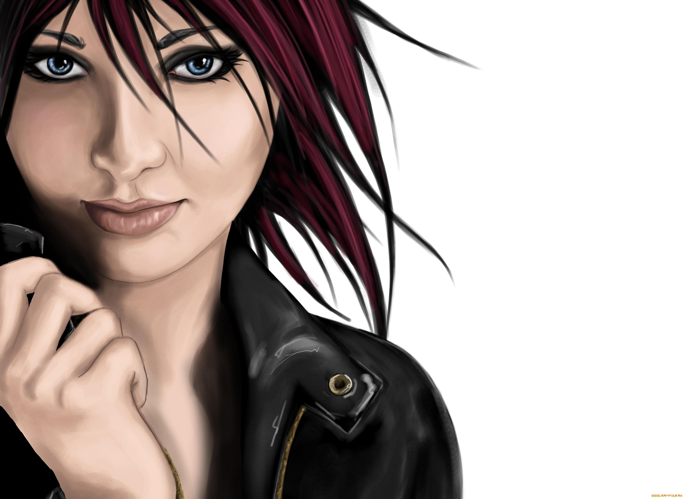 рисованное, люди, взгляд, макияж, красные, волосы, девушка