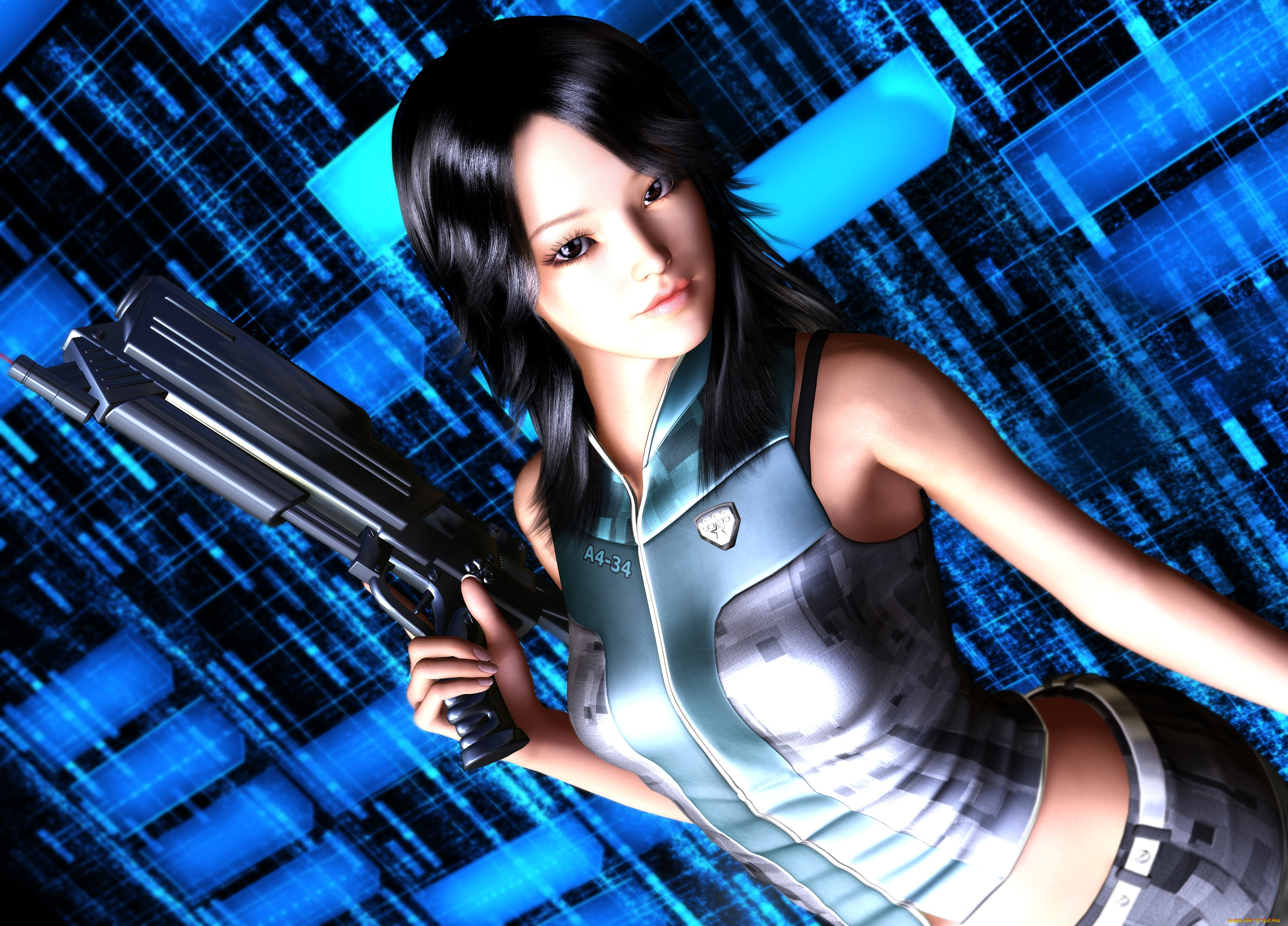 3д, графика, фантазия, , fantasy, девушка, взгляд, фон, оружие