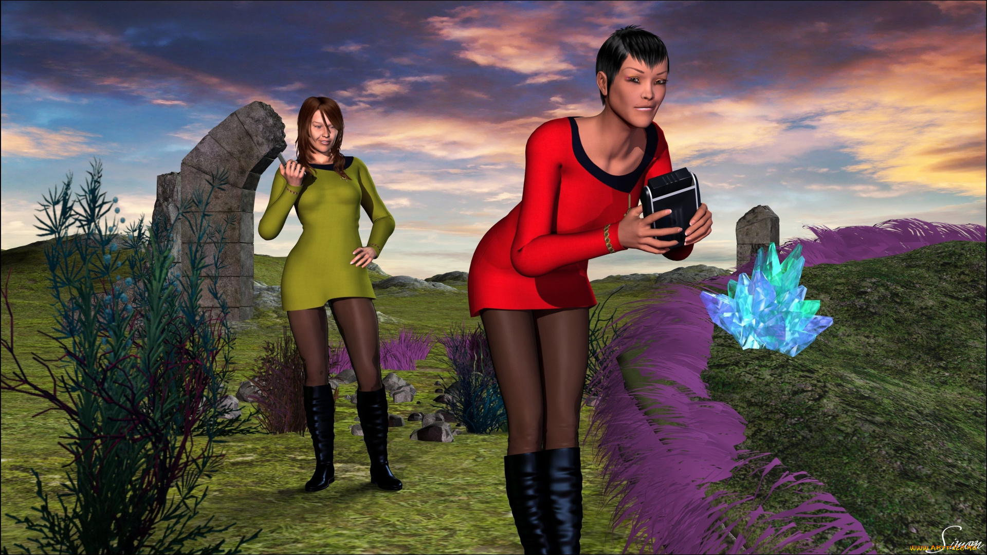 3д, графика, люди, , people, кристал, фон, взгляд, девушки