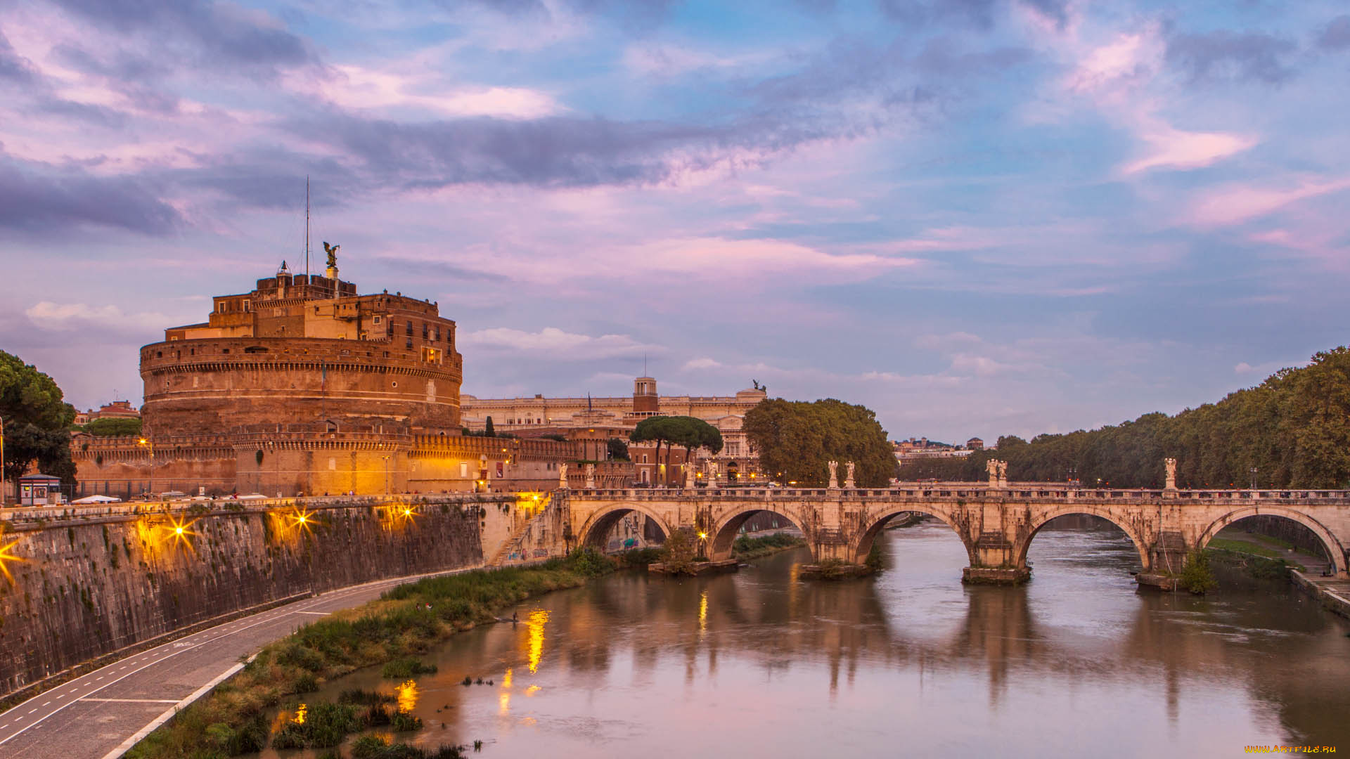 castel, san, angelo, in, rome, города, рим, , ватикан, , италия, мост, река, замок