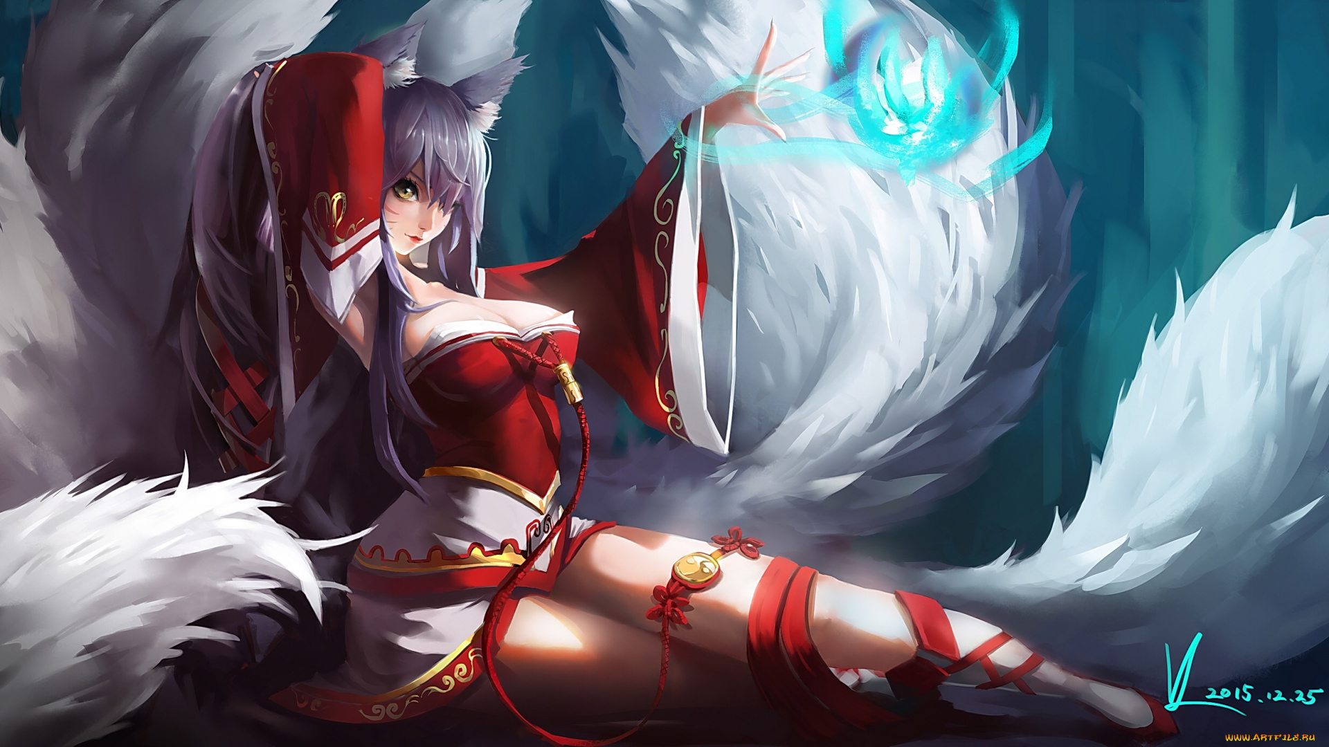 видео, игры, league, of, legends, девушка, арт, vafar7, ahri, league, of, legends