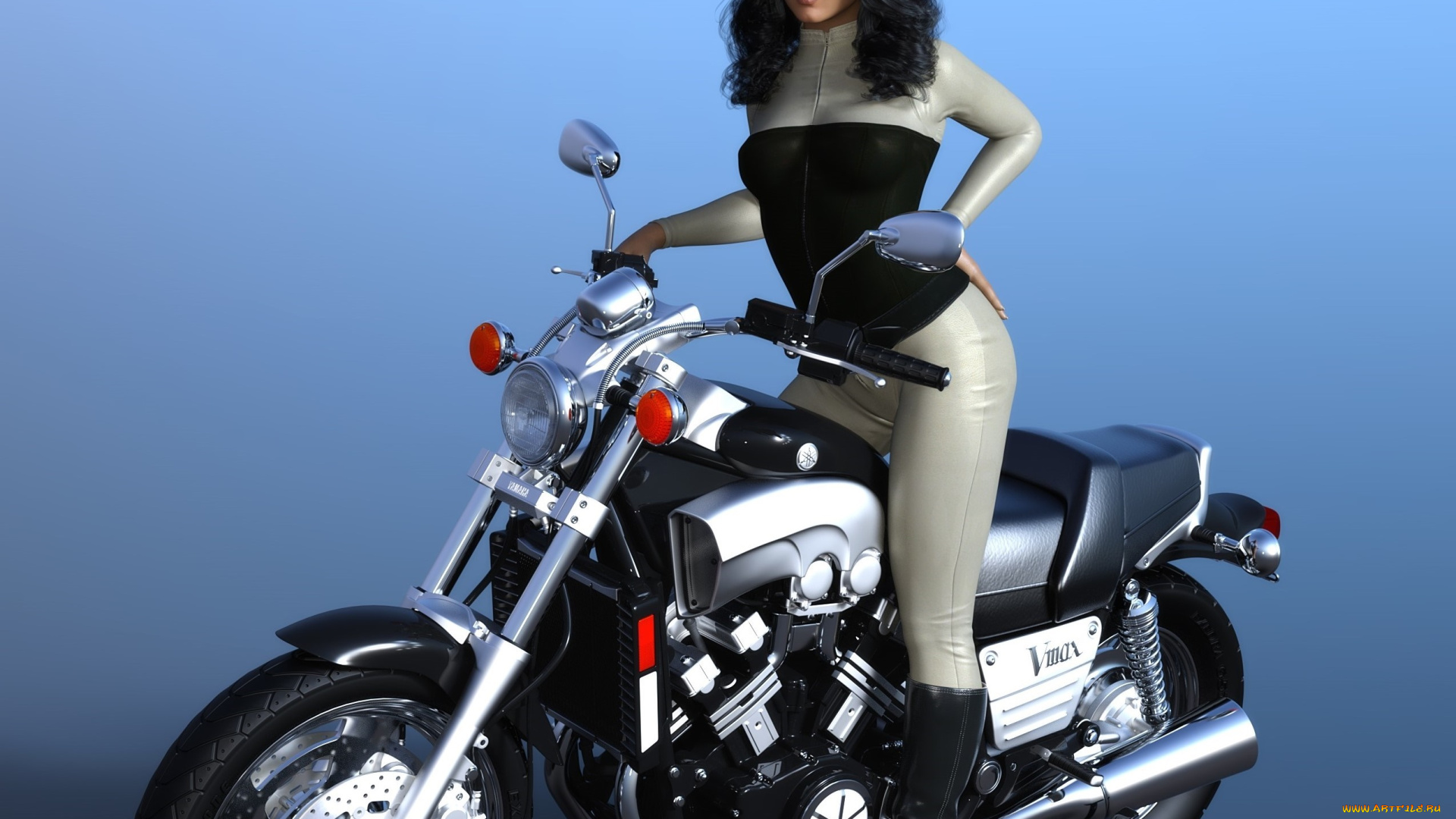 3д, графика, люди-авто, мото, , people-, car, , , moto, девушка, взгляд, фон, мотоцикл