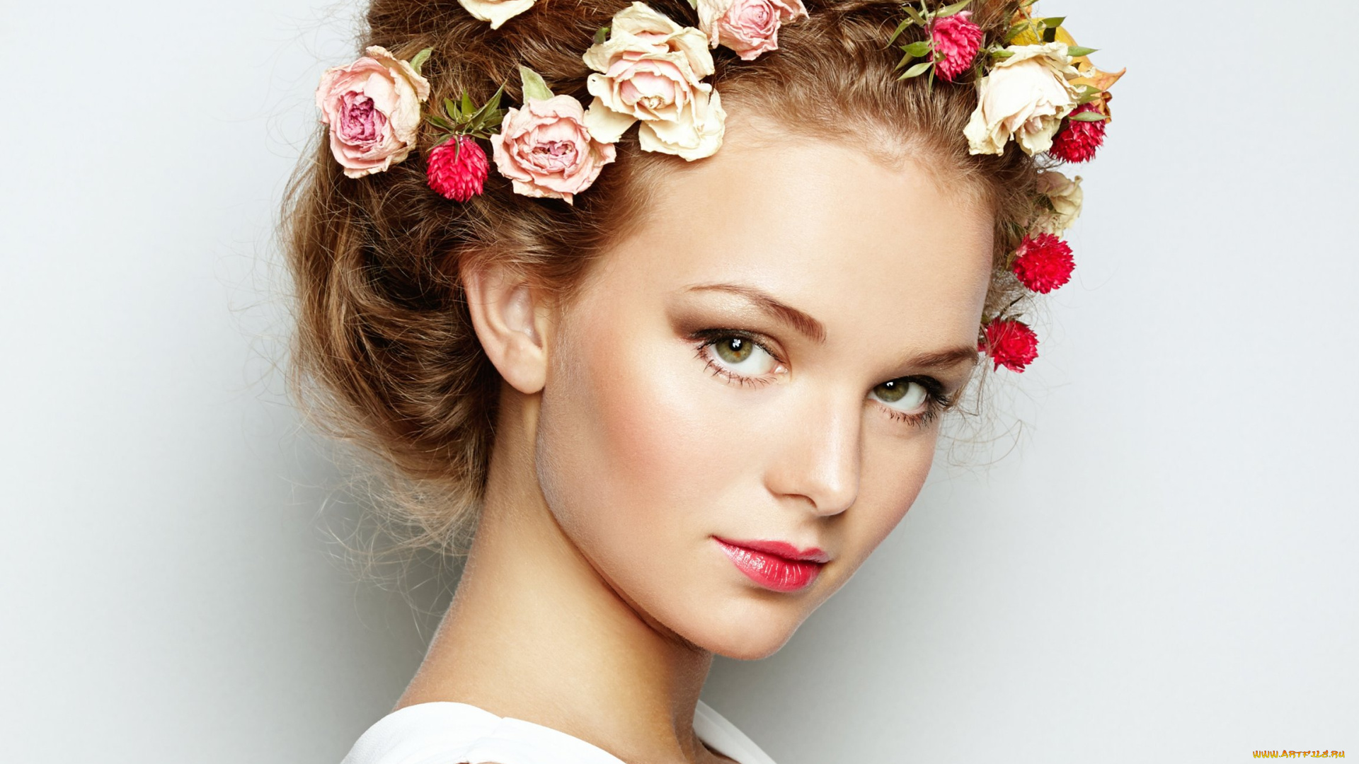 девушки, -unsort, , лица, , портреты, лицо, взгляд, цветы, прическа