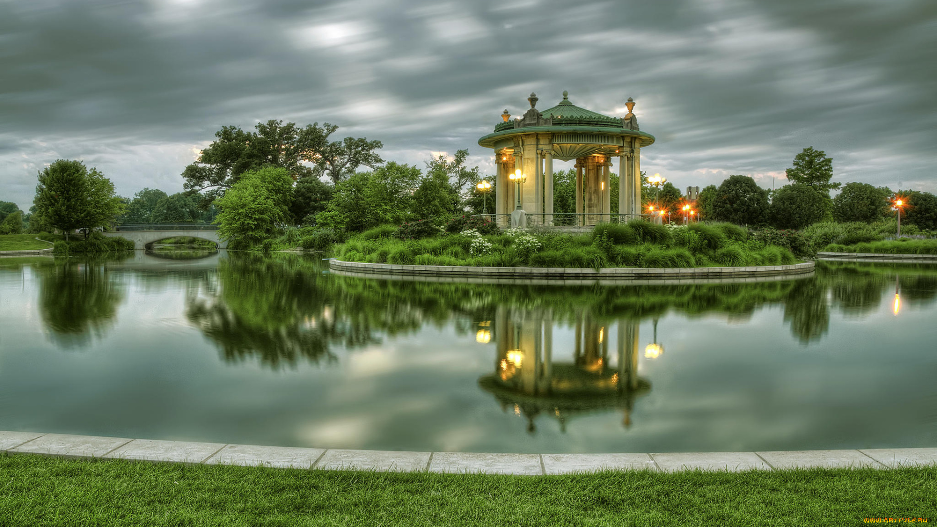 природа, парк, лесопарк, сент-луис, форест-парк, закат, водоём