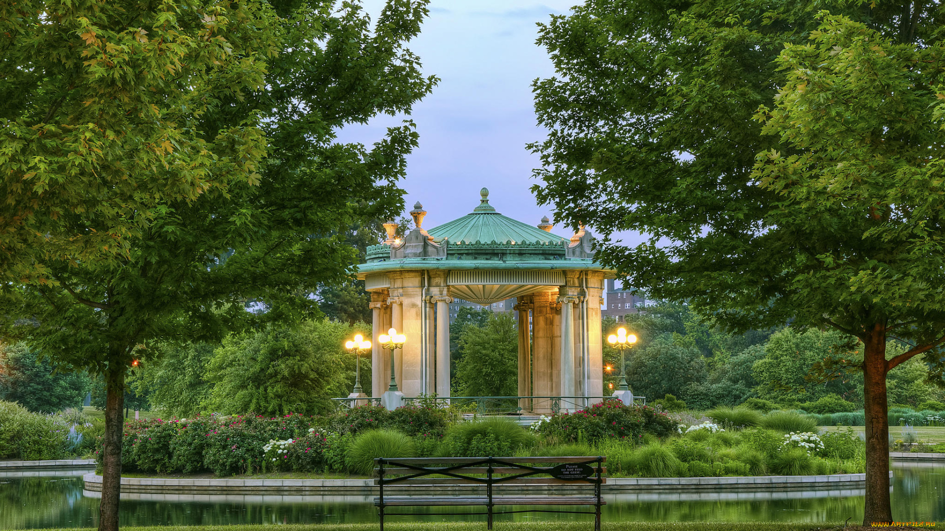 природа, парк, закат, водоём, лесопарк, сент-луис, форест-парк