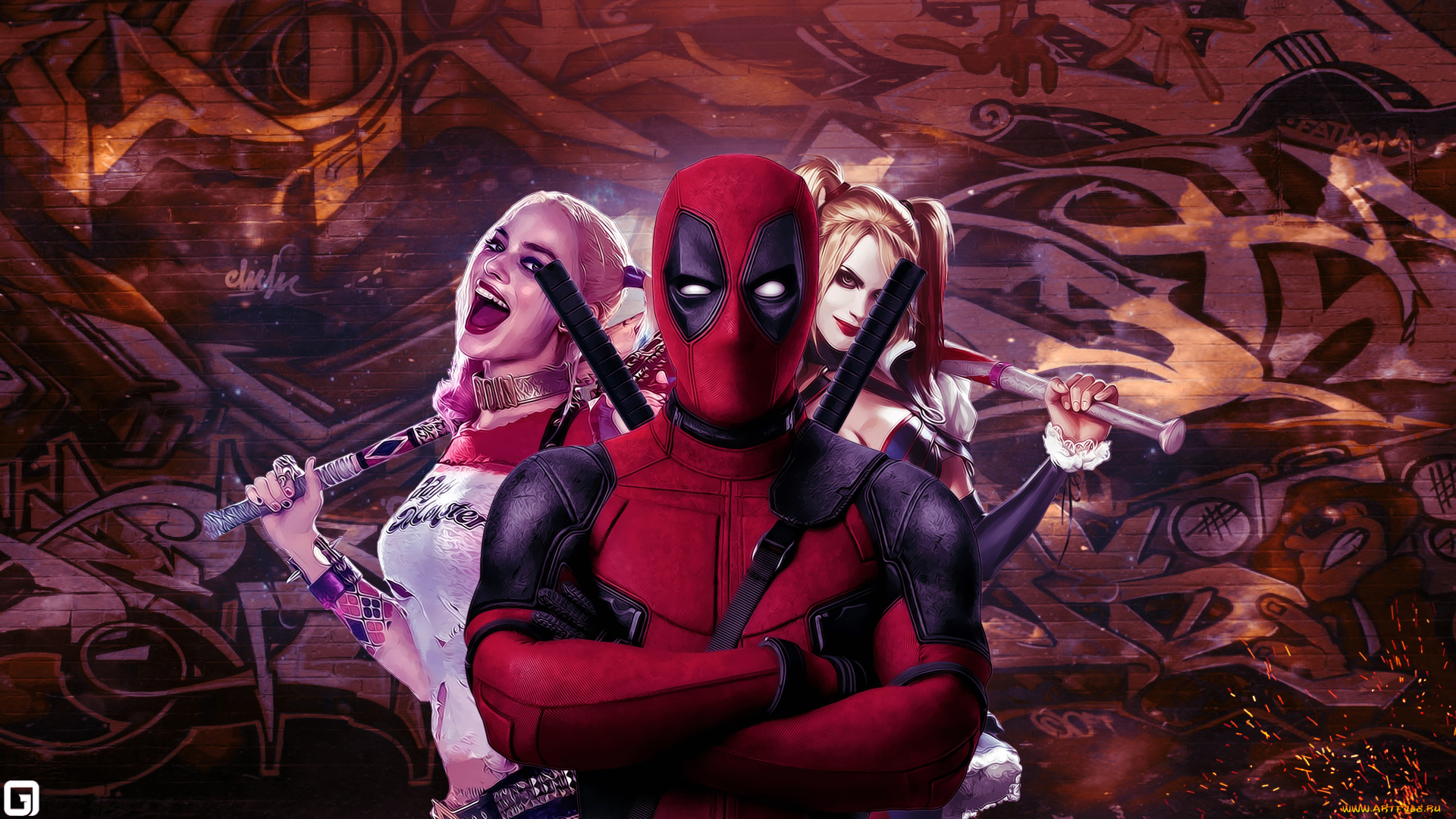 рисованное, кино, harley, quinn, deadpool