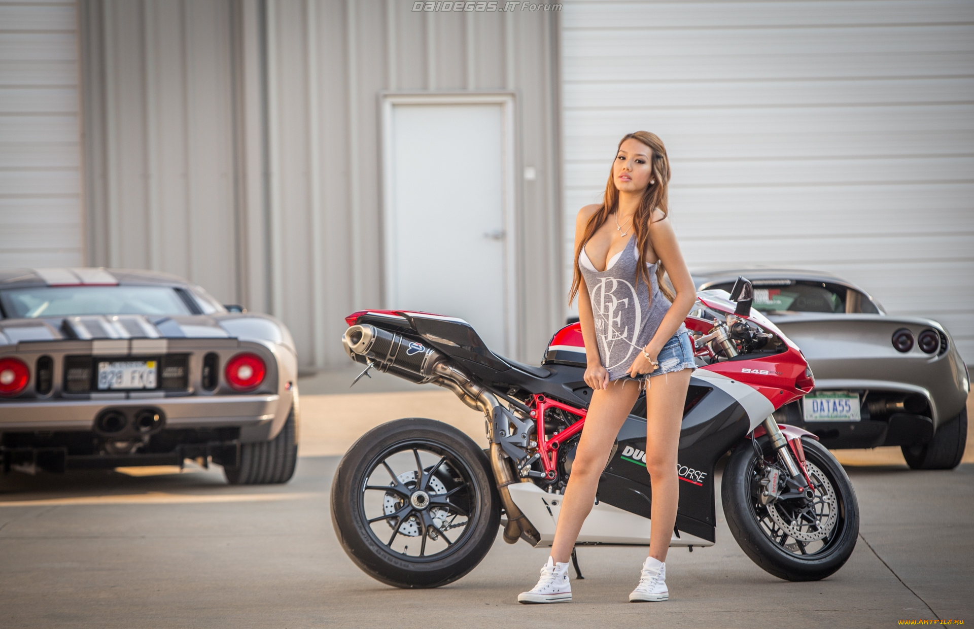 мотоциклы, мото, с, девушкой, ducati