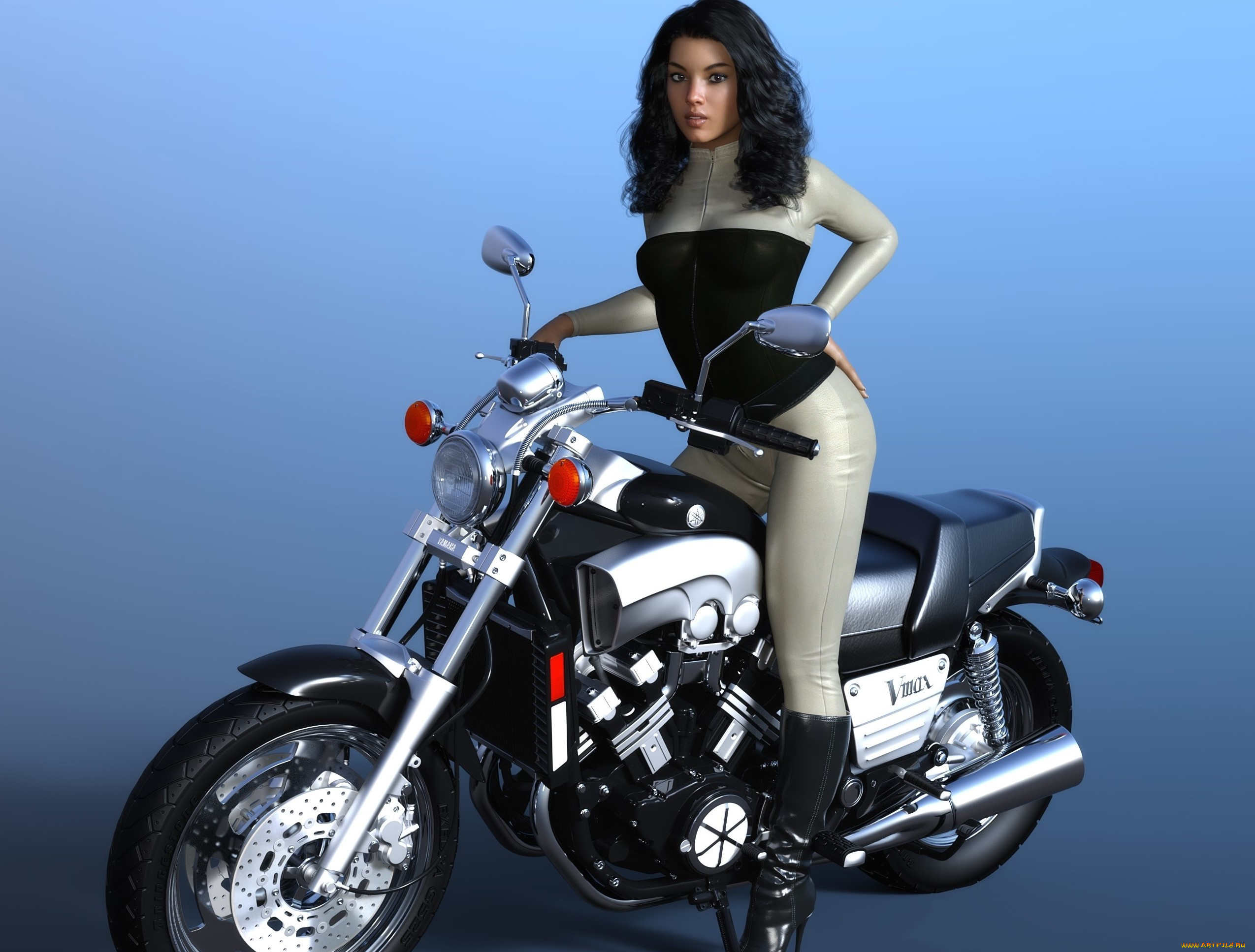 3д, графика, люди-авто, мото, , people-, car, , , moto, девушка, взгляд, фон, мотоцикл