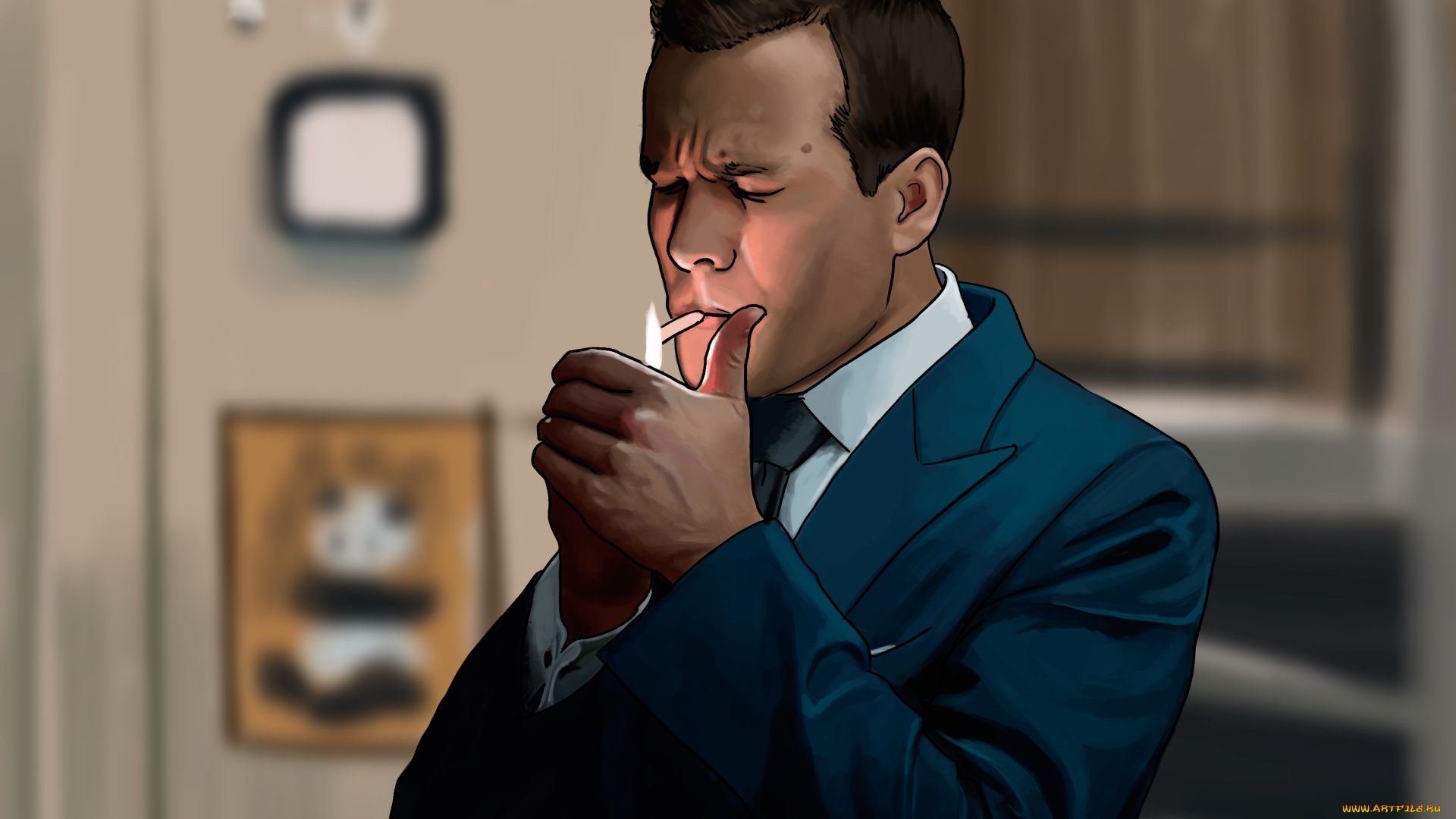 рисованное, кино, сигарета, зажигалка, фон, мужчна