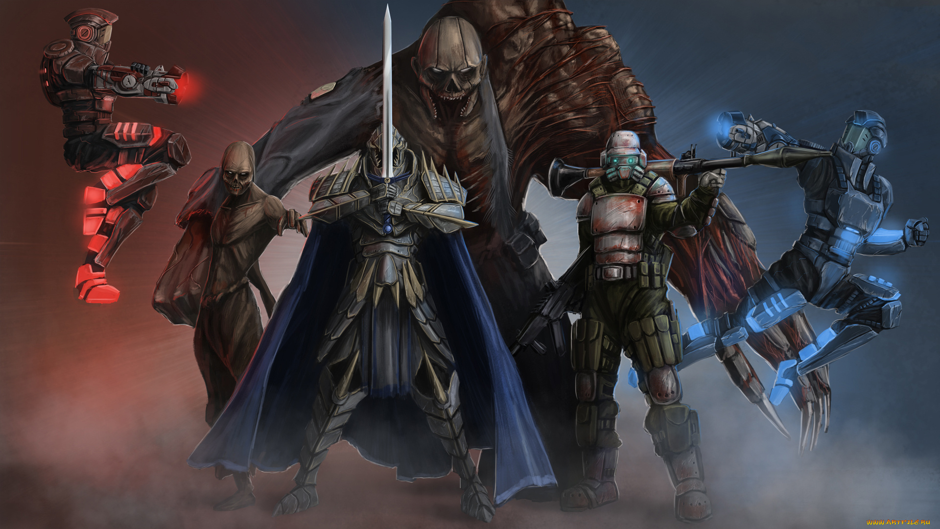 рисованное, комиксы, мужчины, униформа, существо, фон