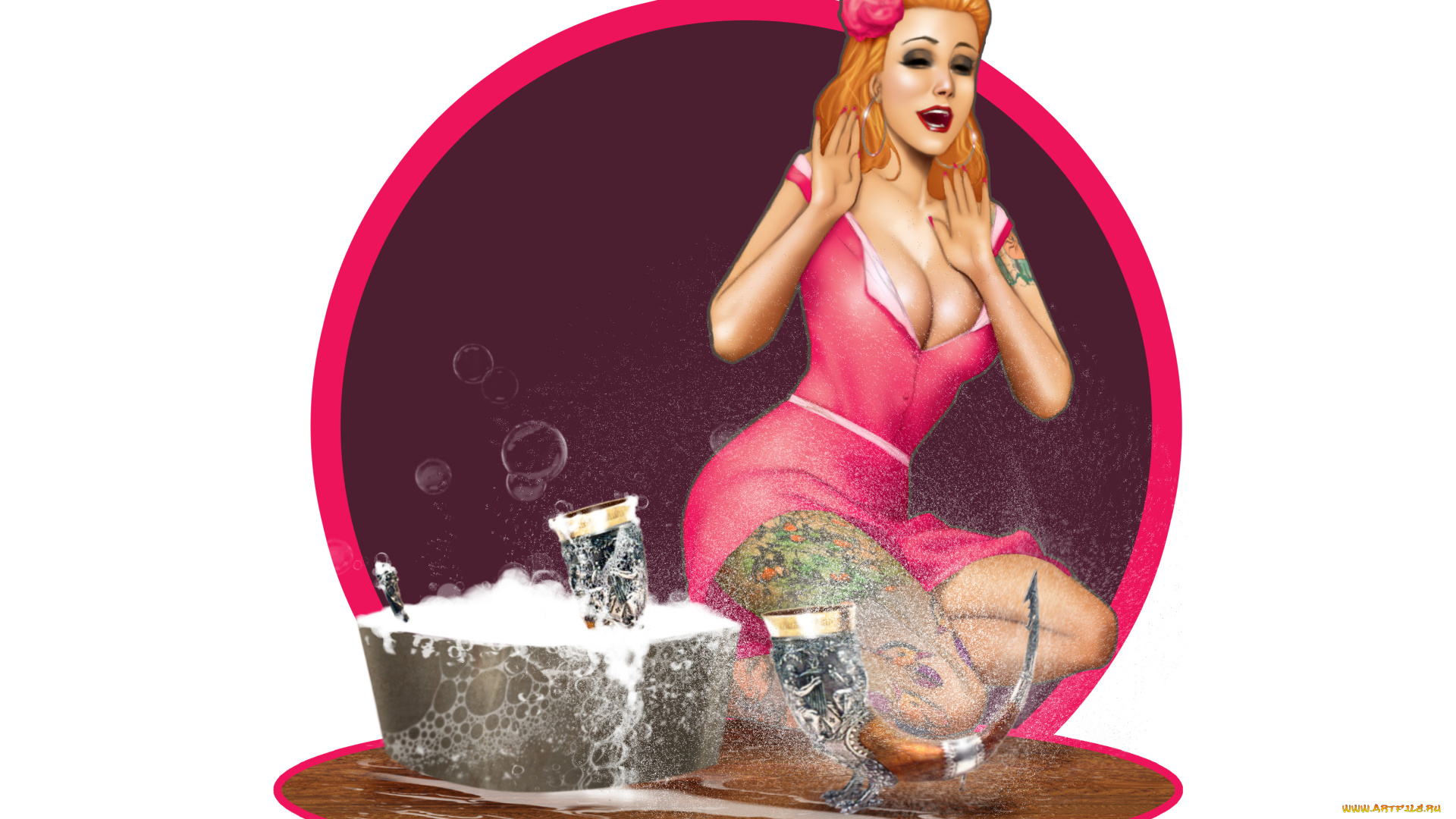 рисованное, люди, фон, девушка, пена