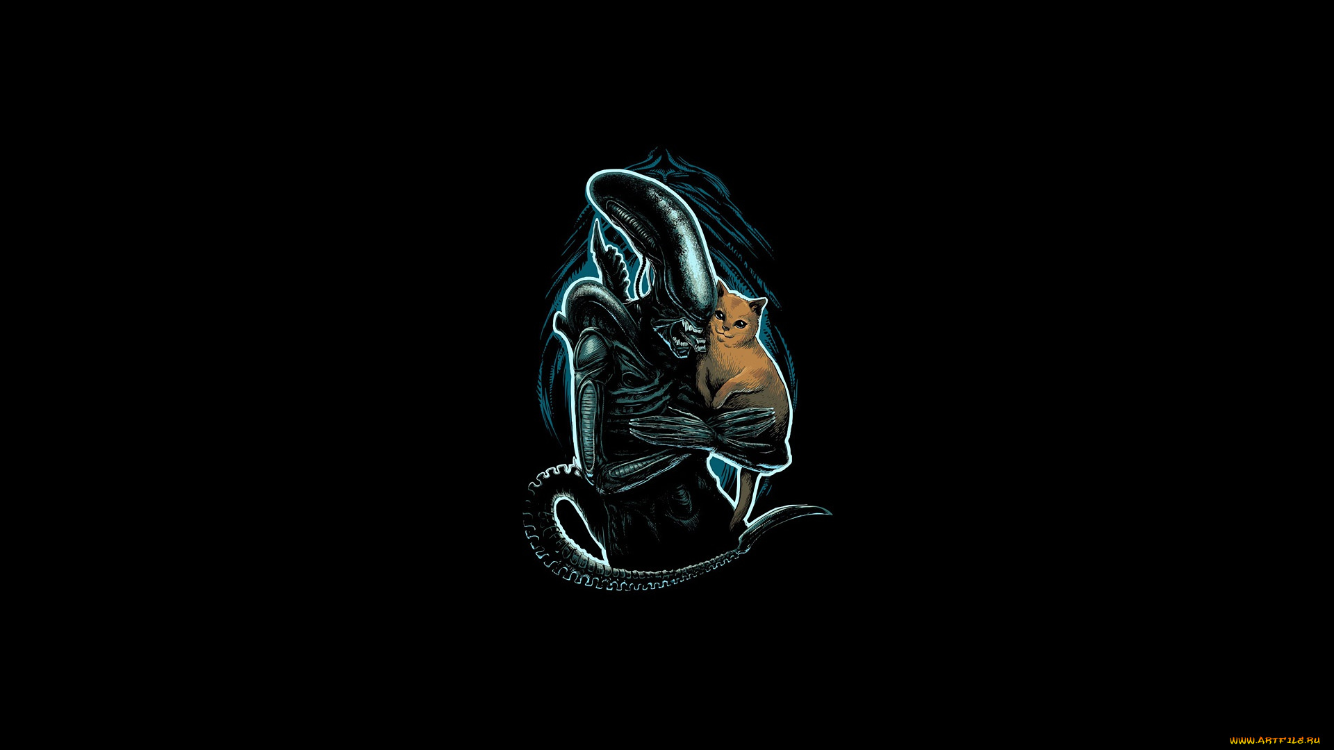 рисованное, минимализм, пришелец, alien, кот, инопланетянин, Чужой