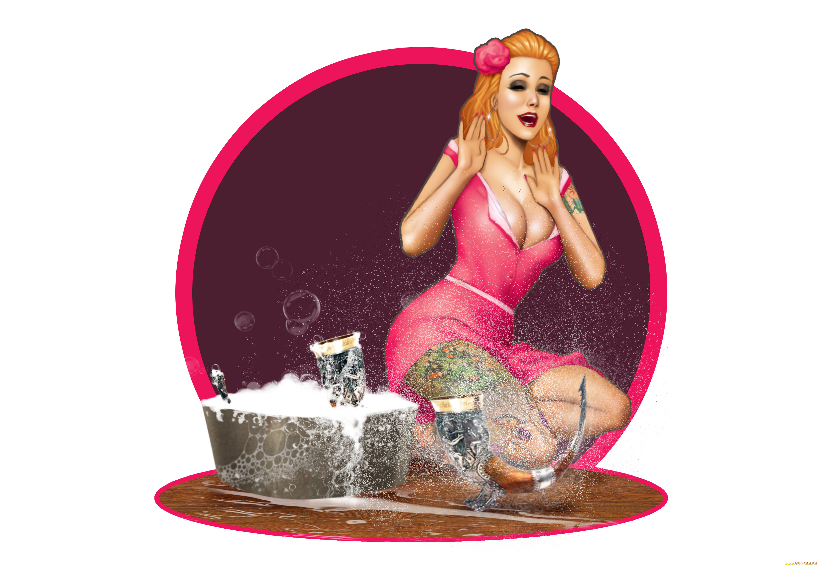 рисованное, люди, фон, девушка, пена