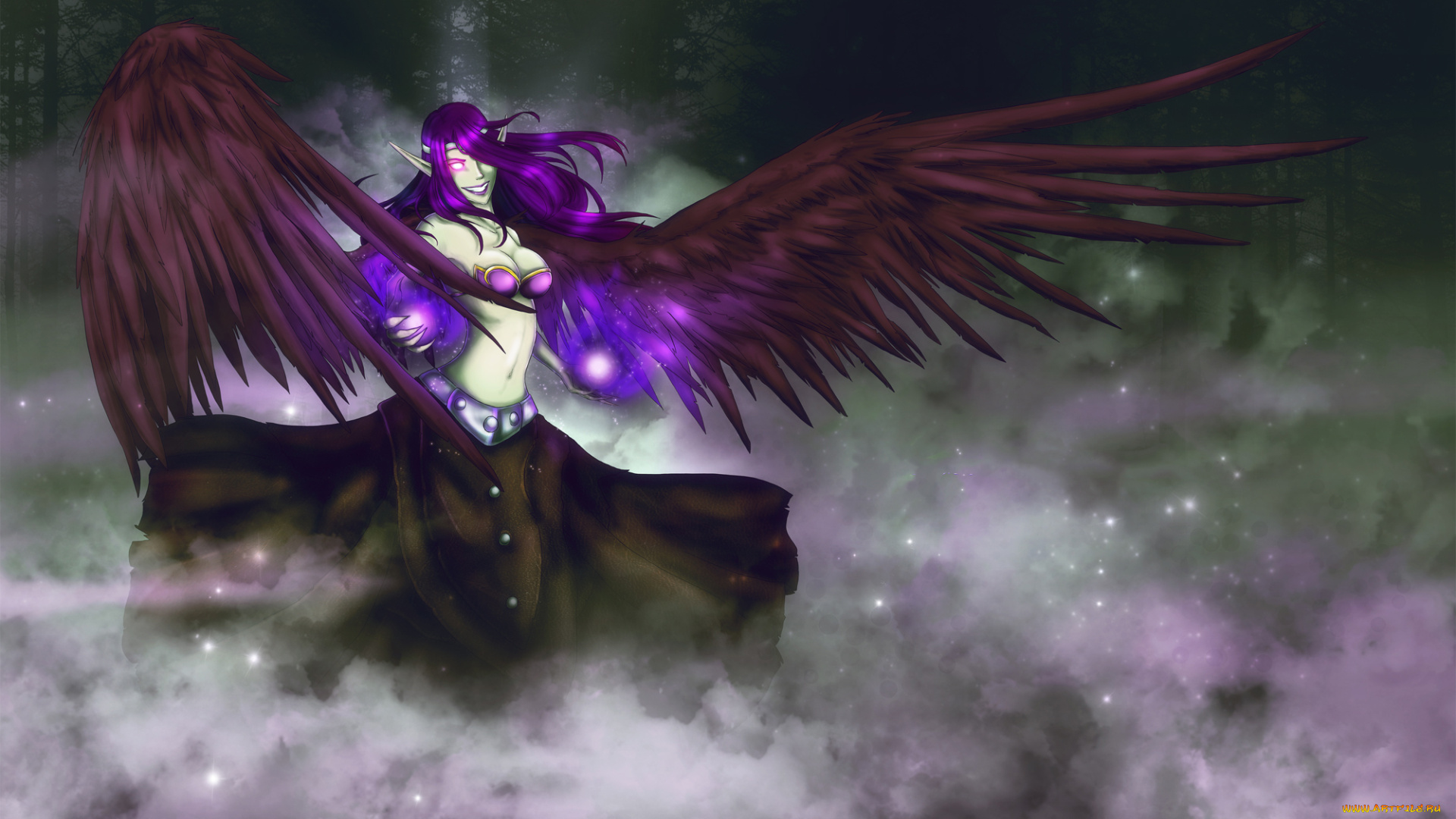 аниме, животные, , существа, эльф, крылья, взгляд, фон, девушка