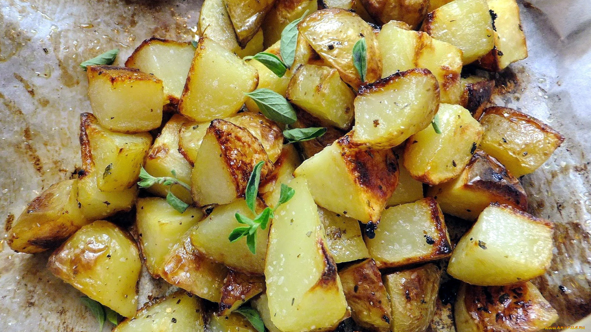 еда, картофель, ломтики, зелень