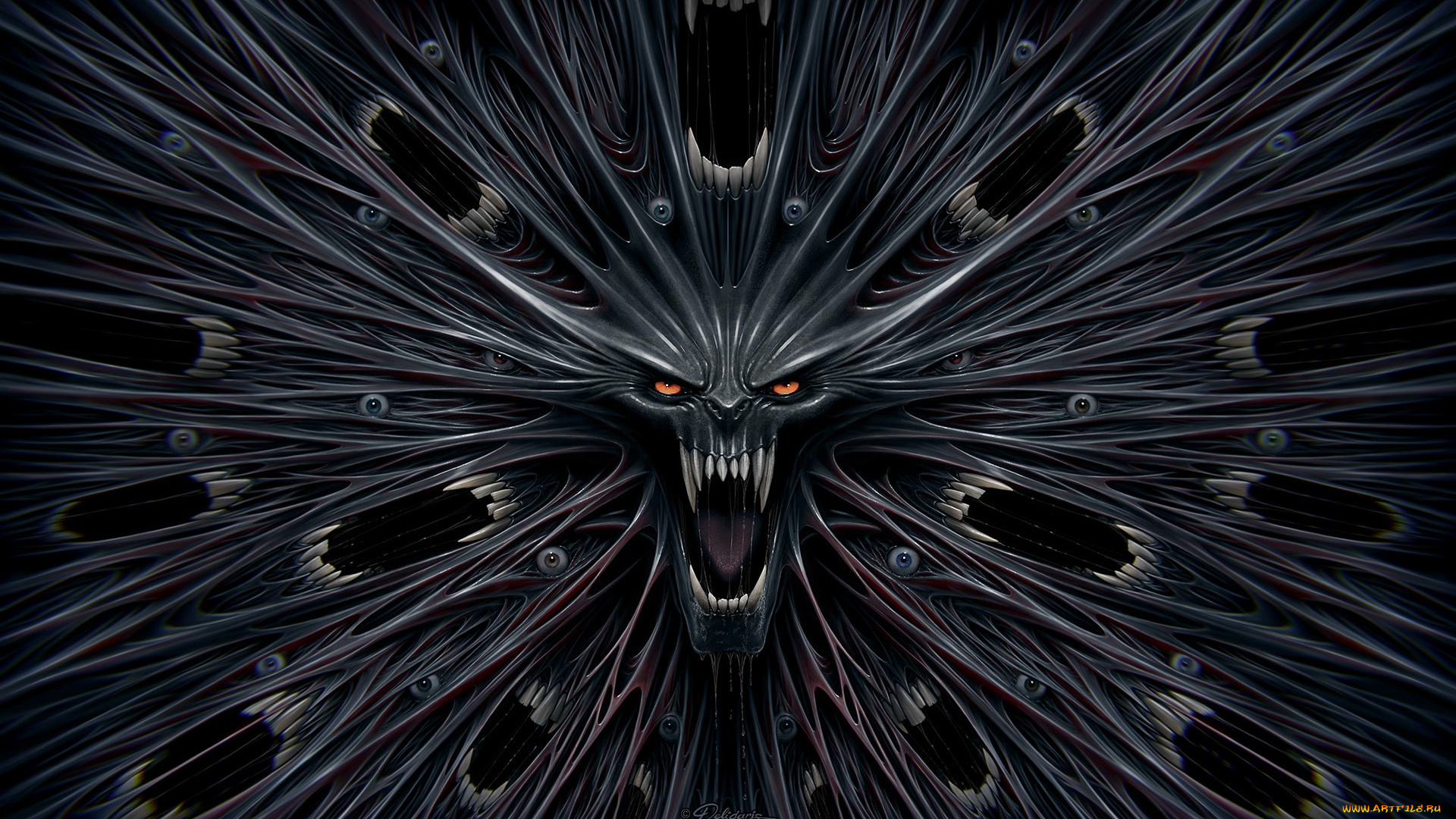 фэнтези, демоны, рты, глаза, оскал, демон