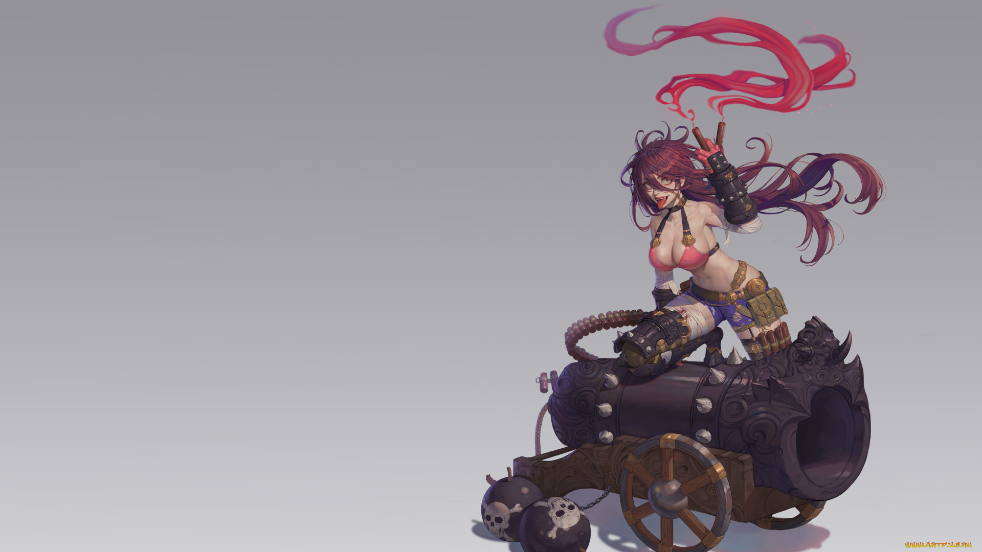 фэнтези, девушки, bomb, пушка, ядро, арт