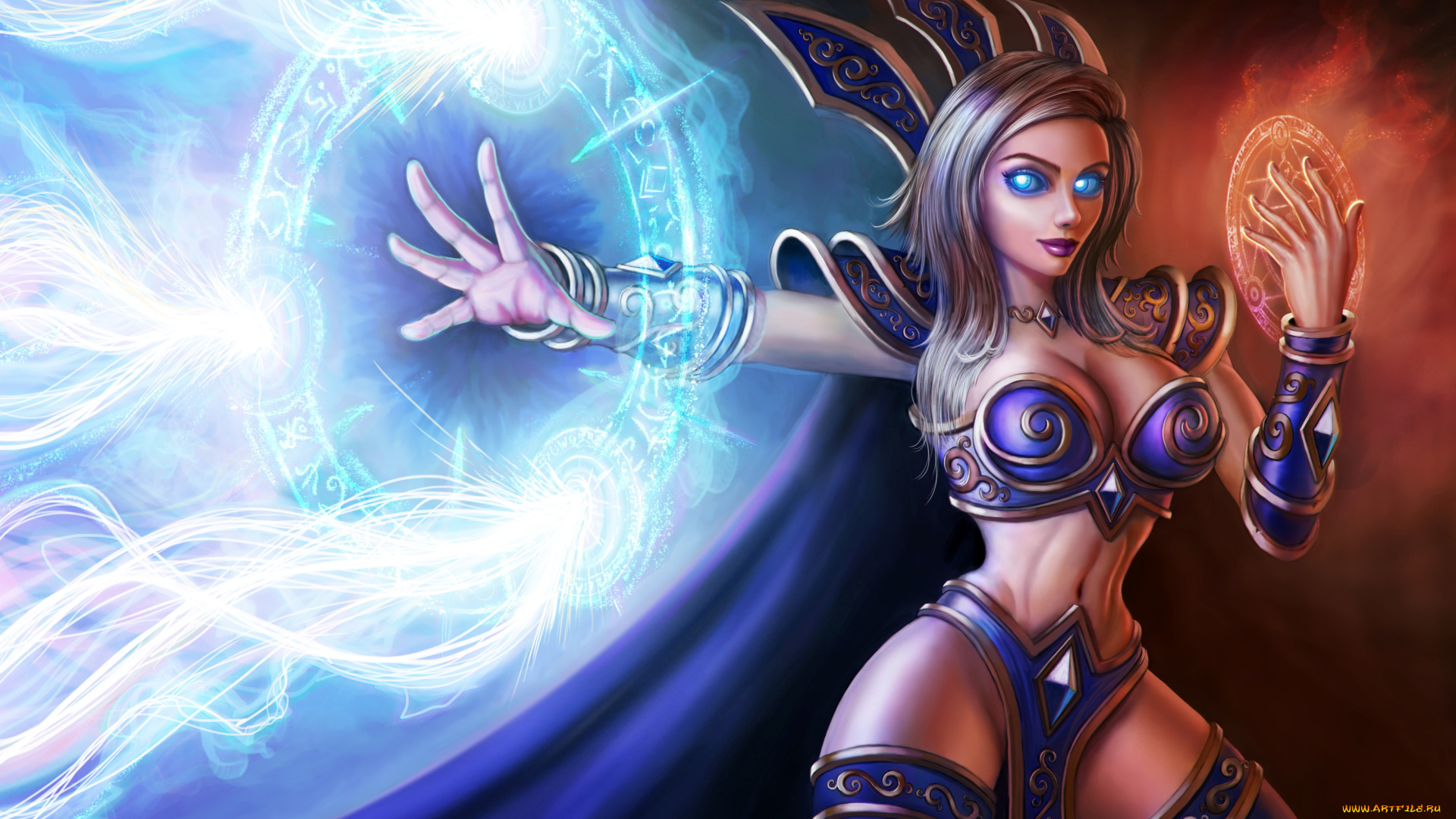 фэнтези, магия, униформа, взгляд, фон, девушка