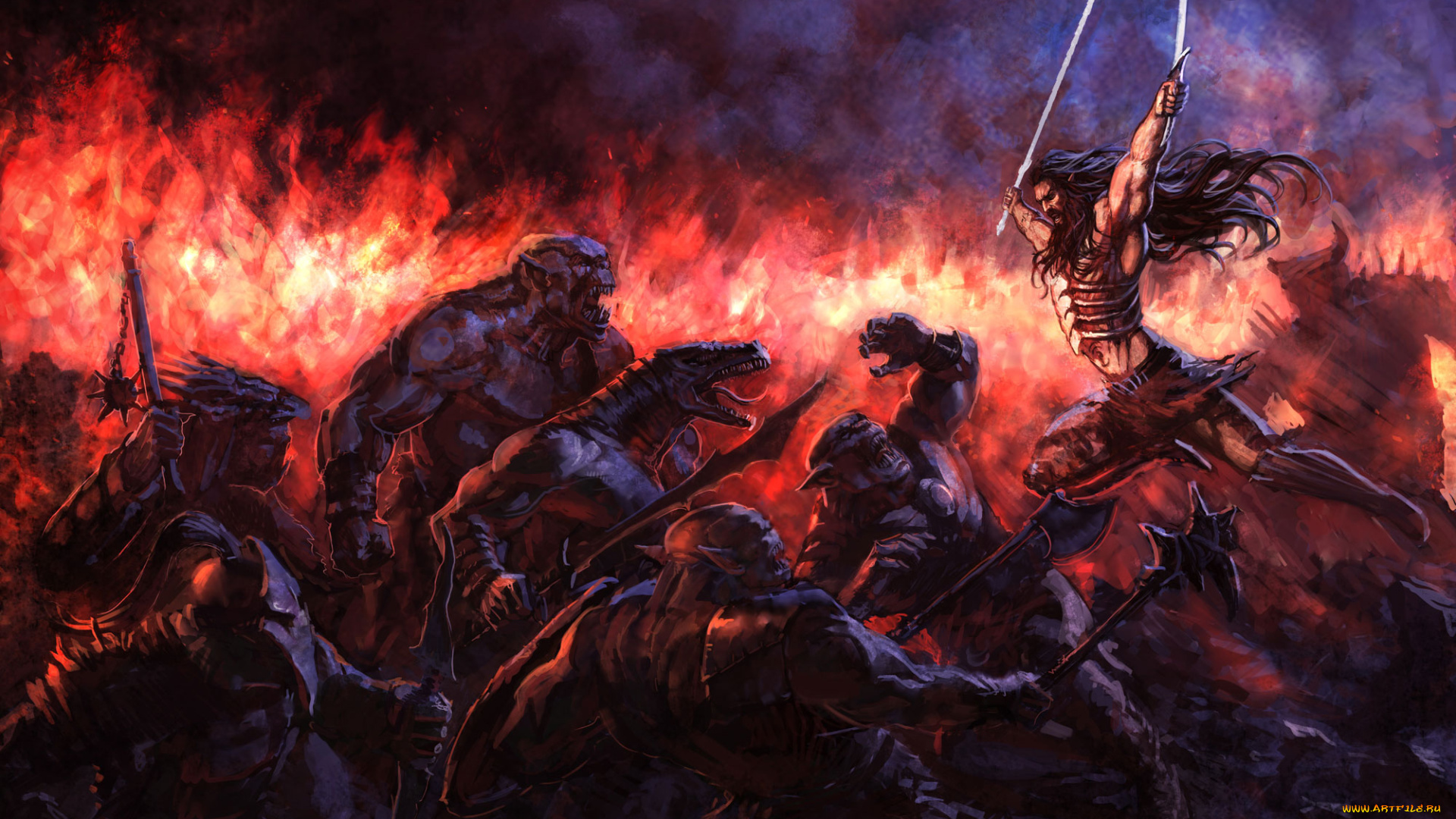 фэнтези, существа, сабля, бой, мужчина